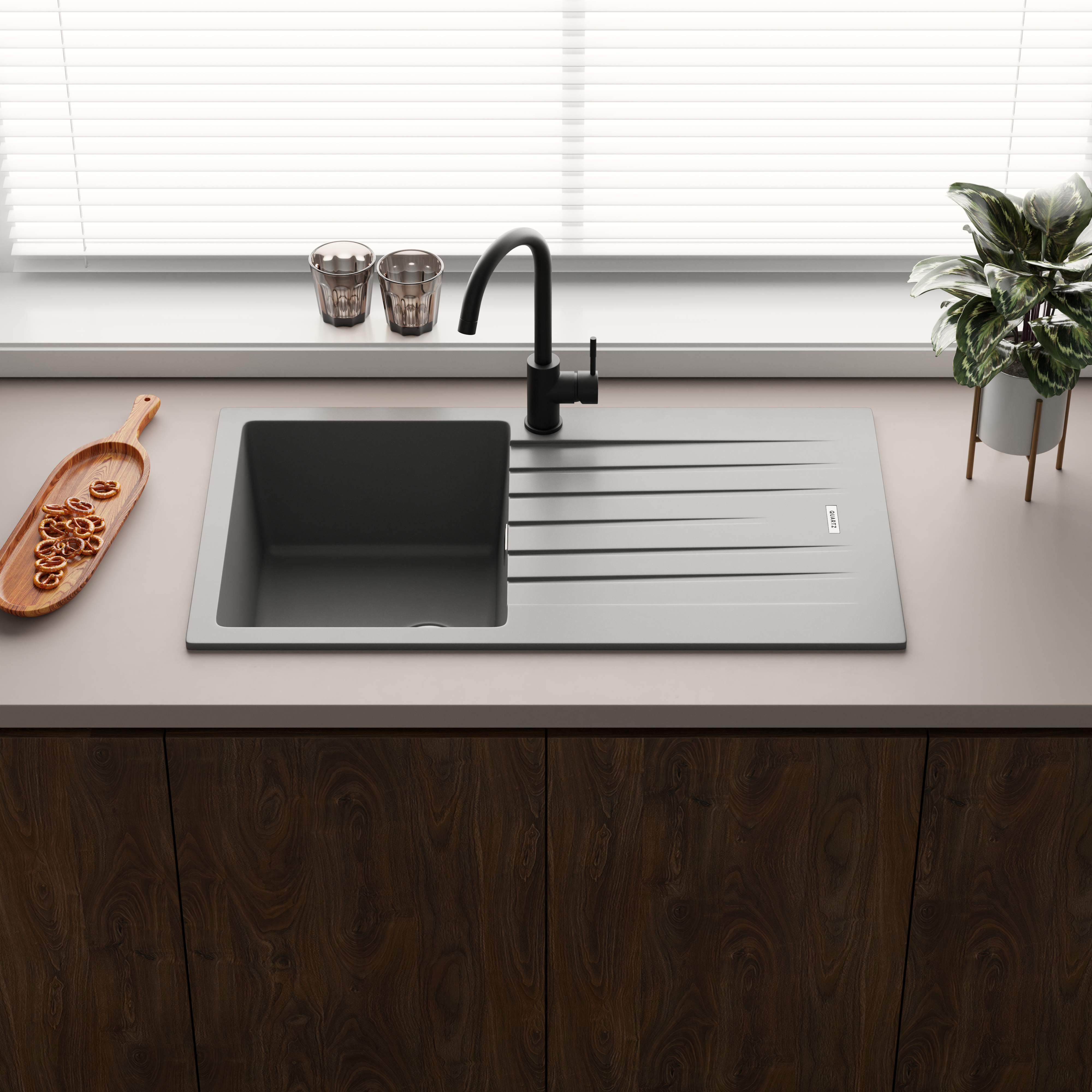 Vellamo Horizon Compact 1 Bowl Granite Composite Kitchen Sink & Waste - 860 x 500mm