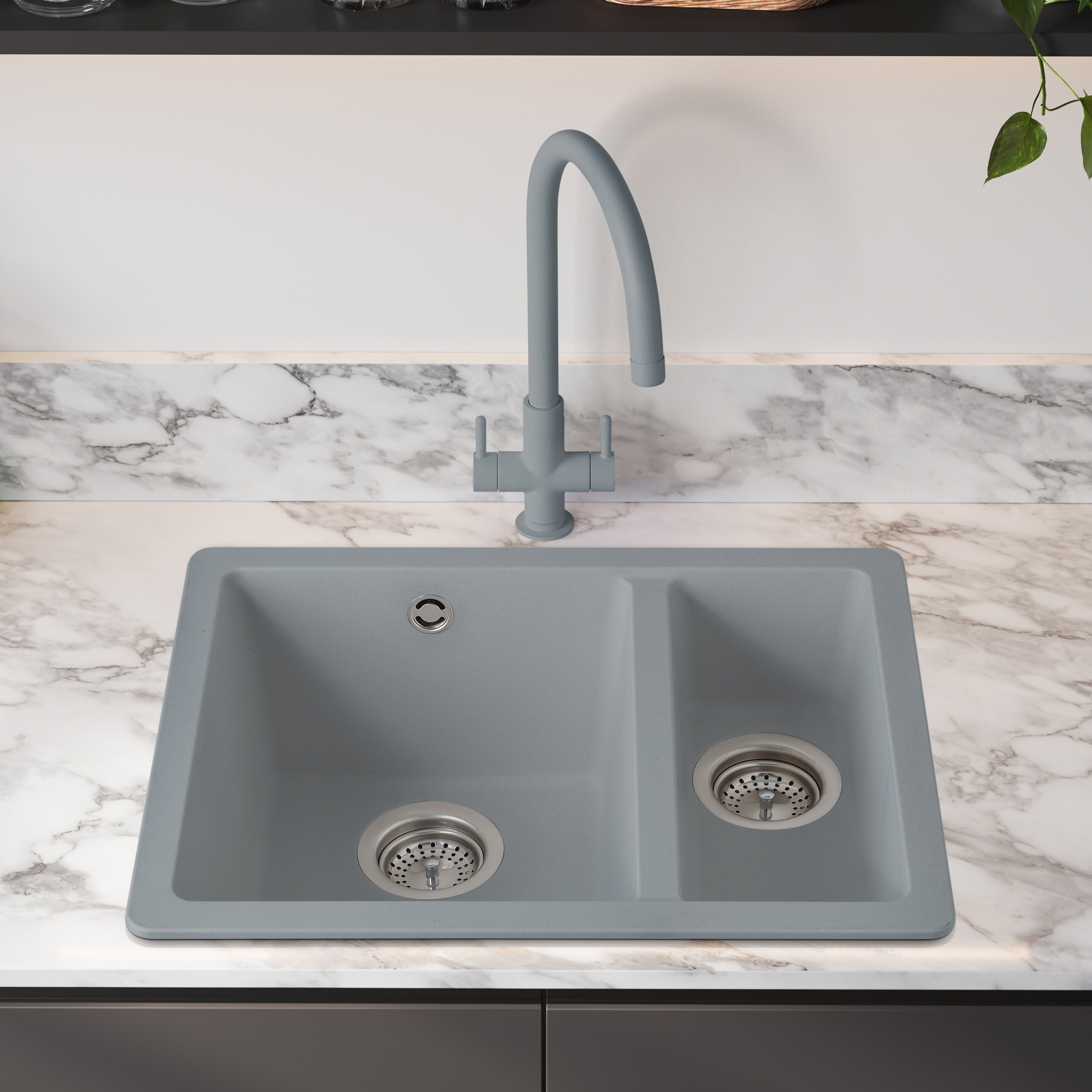 Rangemaster Paragon 1.5 Bowl Igneous Granite Composite Undermount Kitchen Sink & Waste Kit - 550 x 430mm