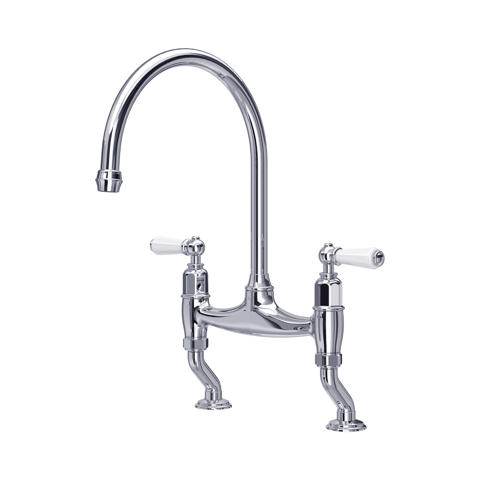 Perrin & Rowe Ionian 2 Hole Bridge Sink Mixer with Porcelain Levers