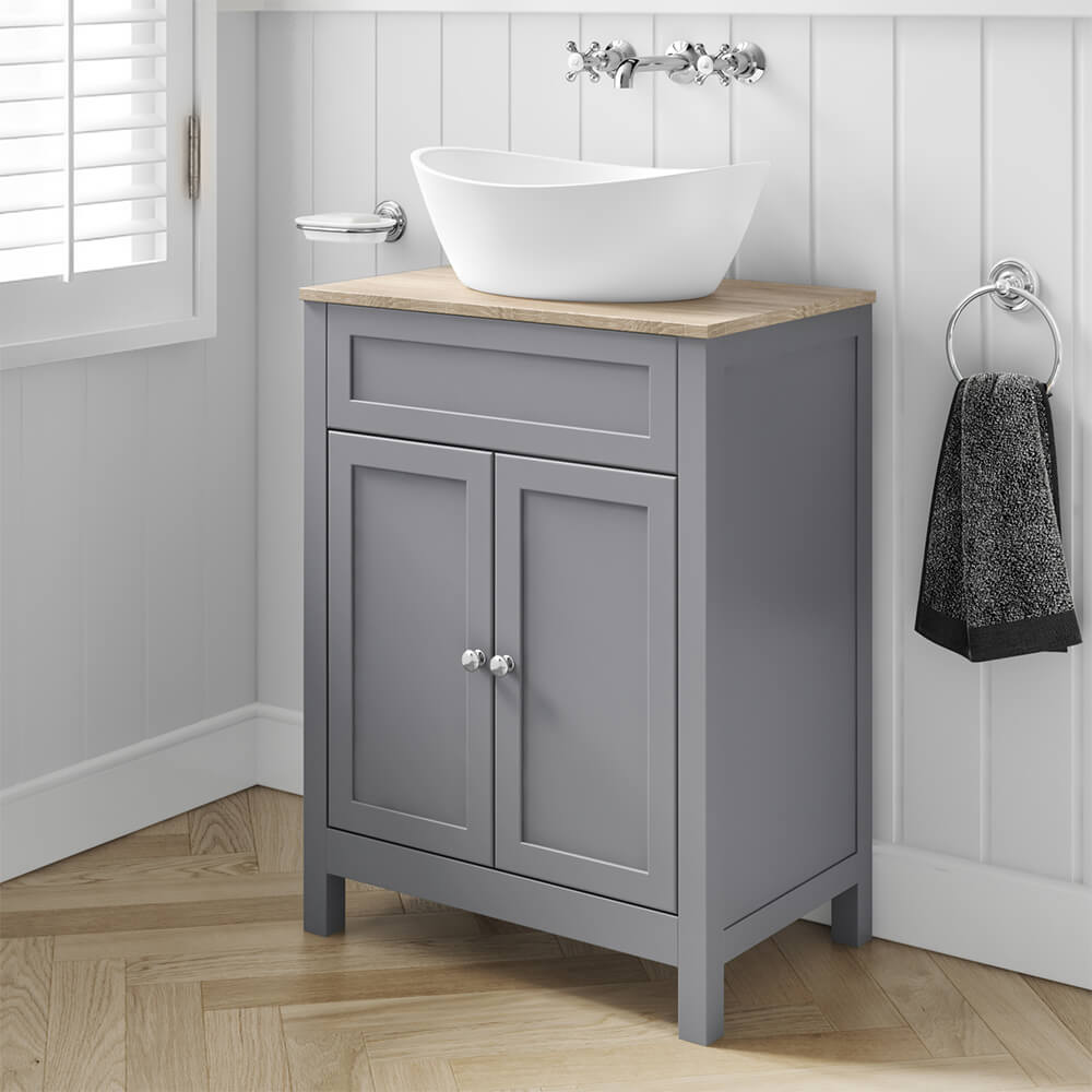Butler & Rose Catherine 600mm Floorstanding Vanity Unit with Country Oak-Effect Countertop