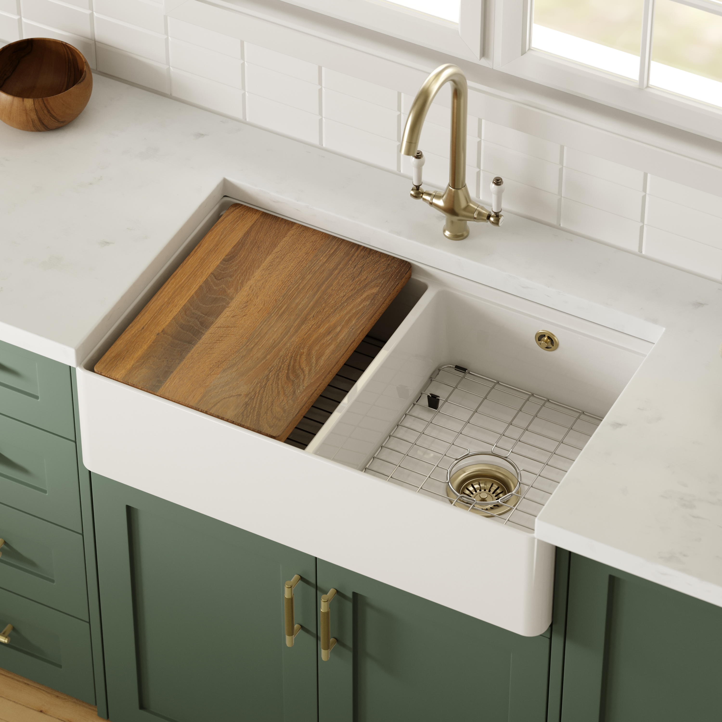 Butler & Rose Ceramic Fireclay Workstation Double Belfast Kitchen Sink & Accessories - 795 x 500mm