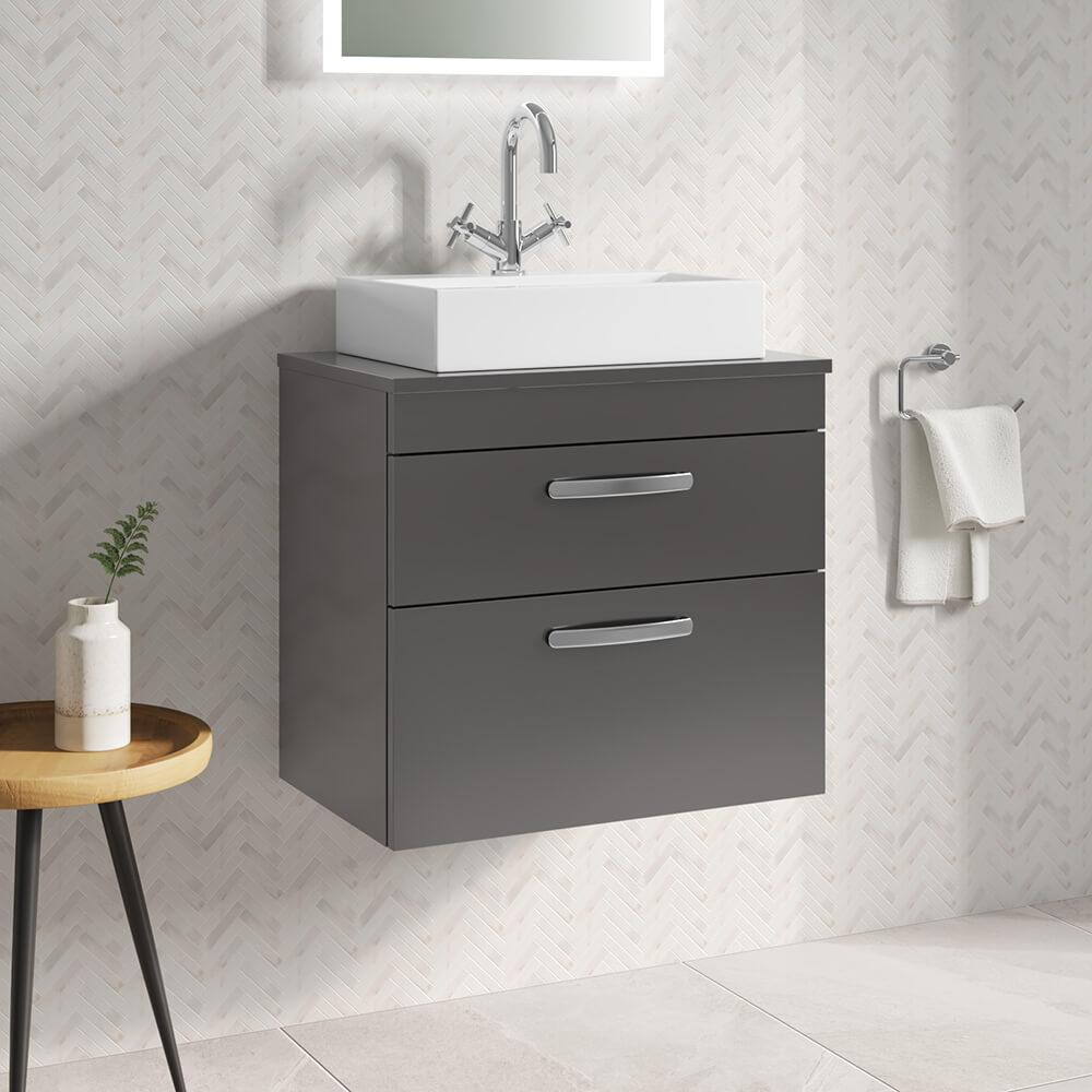 Emily 600mm Wall Mounted 2 Drawer Vanity Unit and Countertop