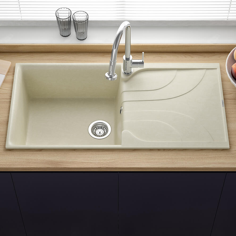Reginox Ego Granite Composite Large Single Bowl Kitchen Sink with Reversible Drainer & Waste Kit - 1000 x 500mm