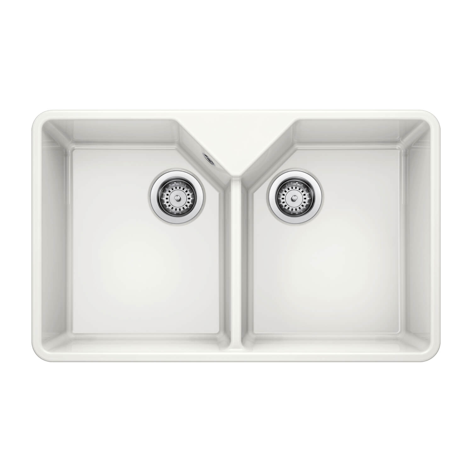 Blanco Villae Belfast Farmhouse Double Bowl Crystal Gloss White Ceramic Kitchen Sink & Waste - 794 x 490mm