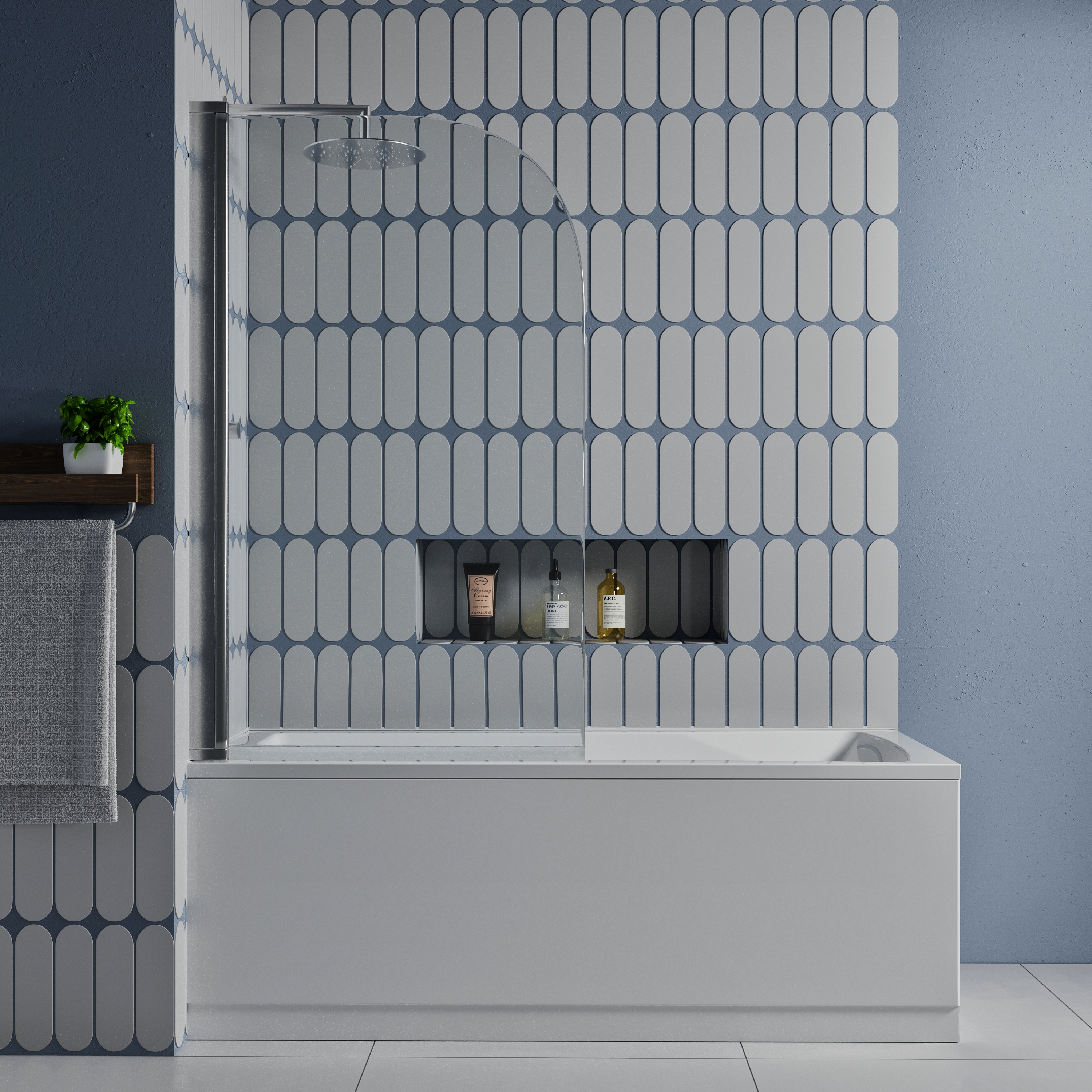 Vellamo Curved Corner Single Hinged Bath Screen - 1400 x 800mm