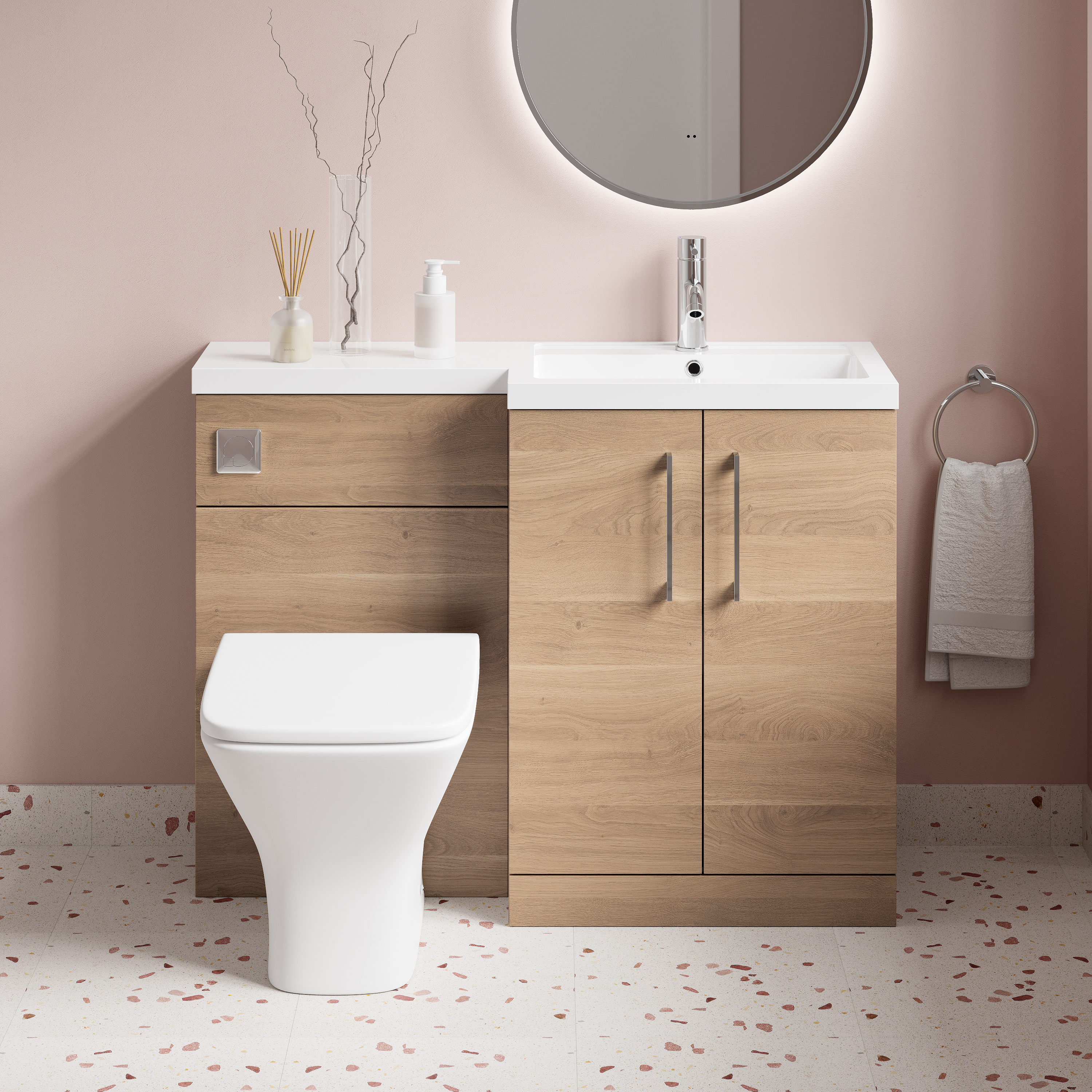 Erin 1100mm Bleached Oak Combination Bathroom 2 Door Sink & Toilet Unit