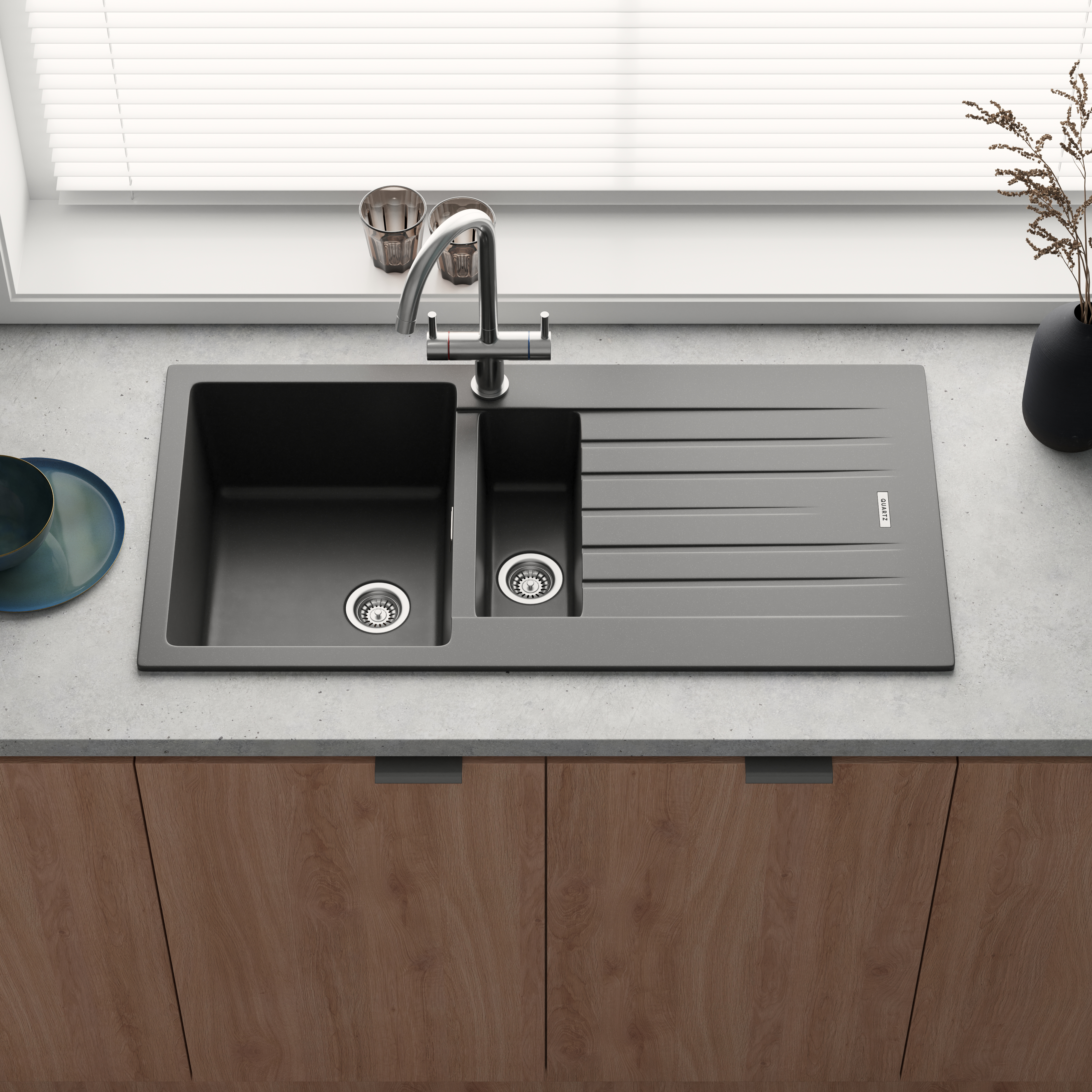 Vellamo Horizon 1.5 Bowl Granite Composite Kitchen Sink & Waste - 1000 x 500mm