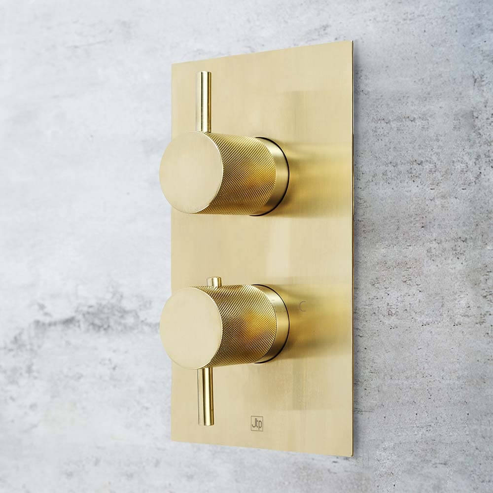 VOS 1 Outlet Concealed Thermostatic Shower Valve with Designer Handles - Brushed Brass
