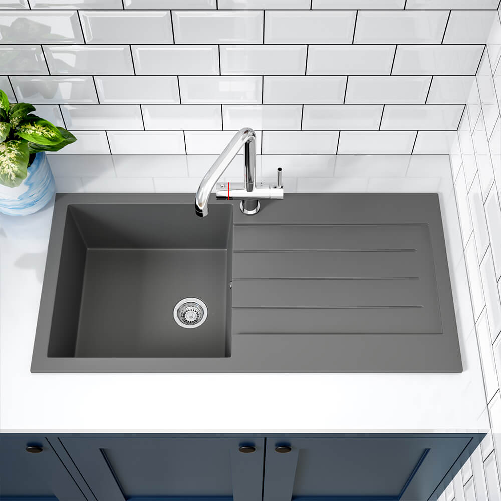 Vellamo Designer 1 Bowl Comite Composite Kitchen Sink & Waste with Reversible Drainer - 1000 x 500mm