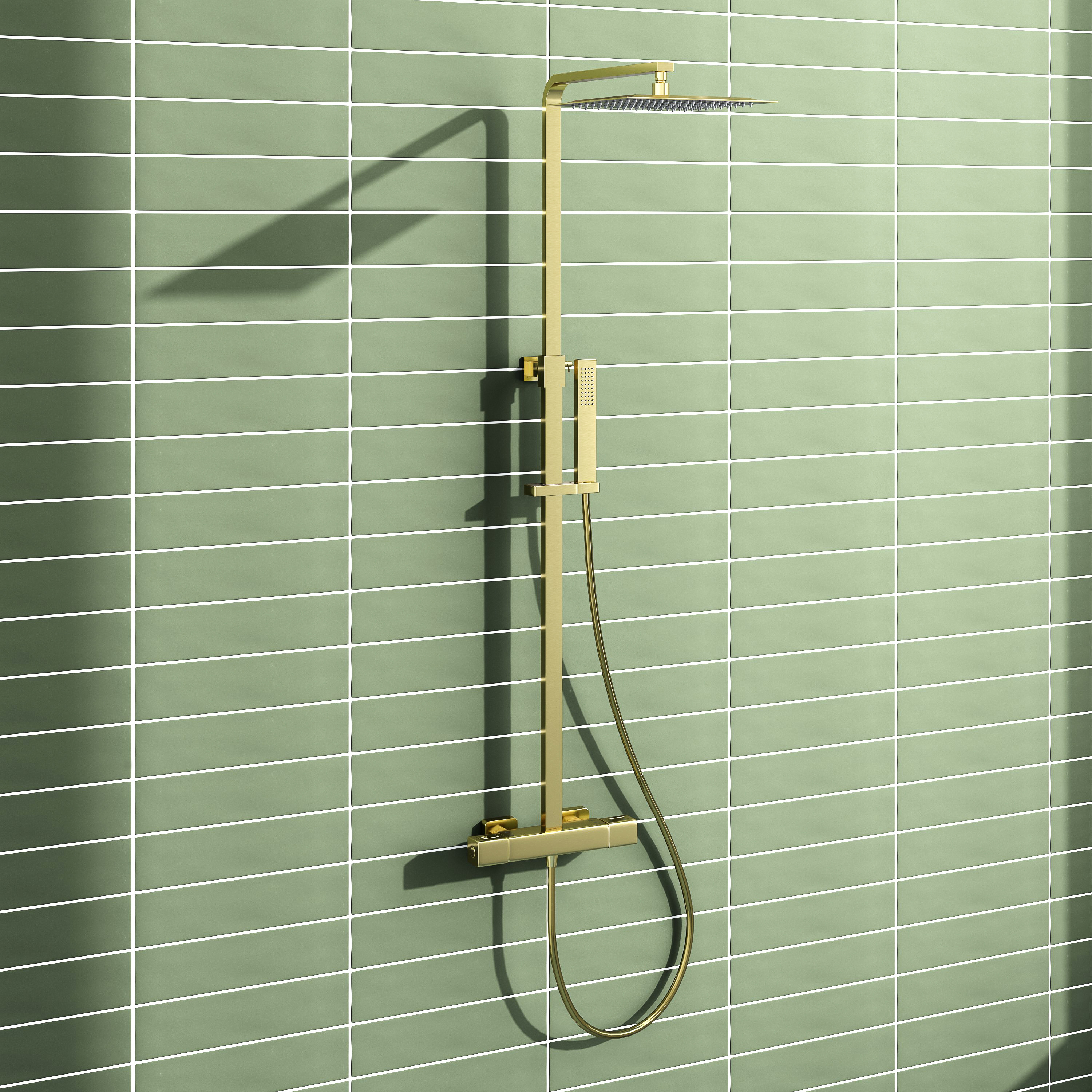 Harbour Status Brushed Brass Square Thermostatic Rigid Riser Shower Kit