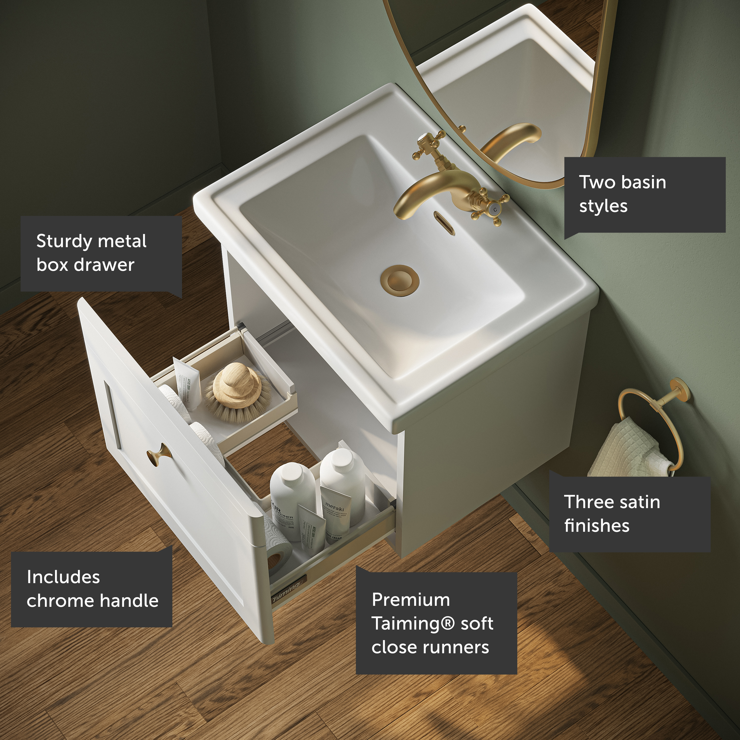 Butler & Rose Ophelia 500mm Wall Mounted 1 Drawer Vanity Unit & Basin