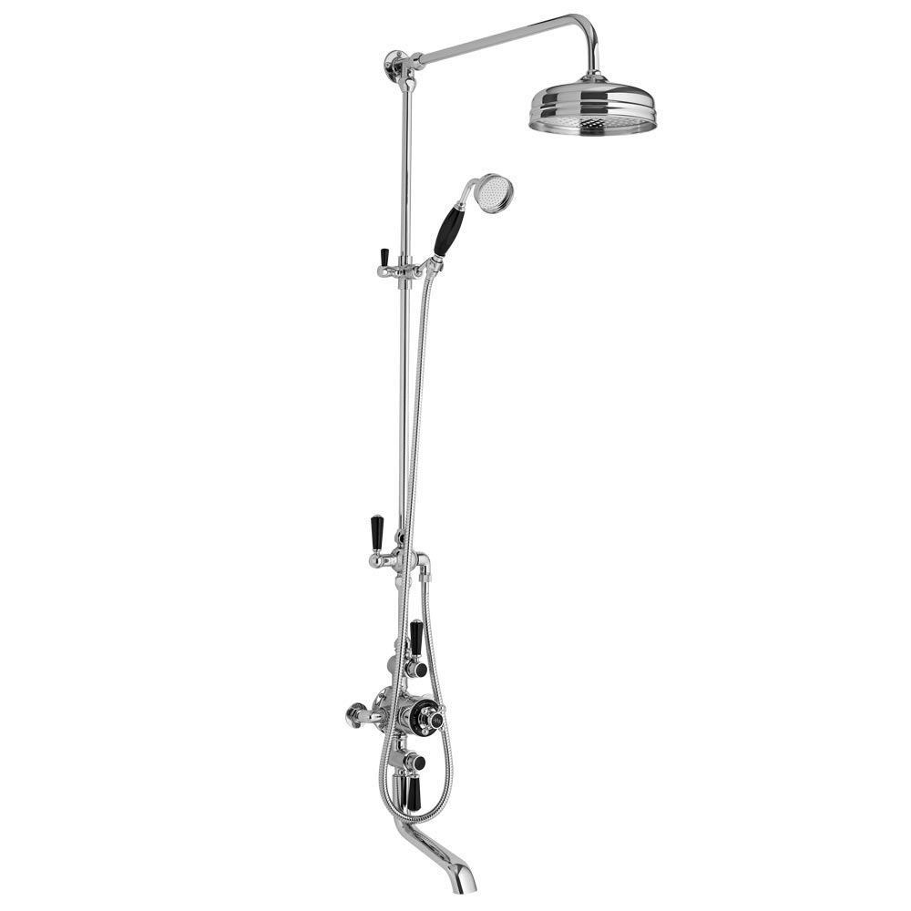Hudson Reed Black Topaz Triple Exposed Thermostatic Shower Valve With Rigid Riser Kit & Spout - Chrome/Black