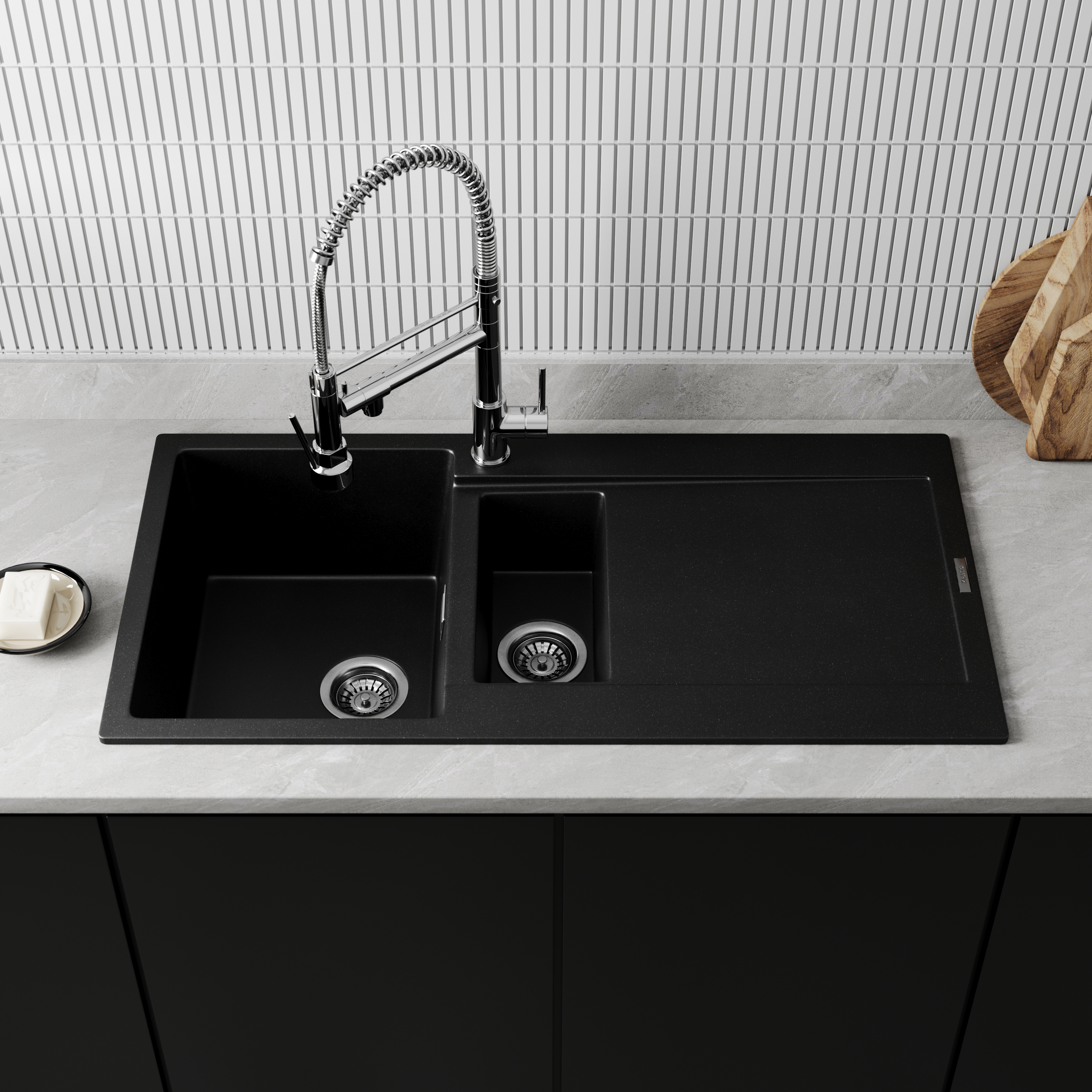 Vellamo Rocca 1.5 Bowl Granite Composite Inset Kitchen Sink & Waste - 1000 x 500mm