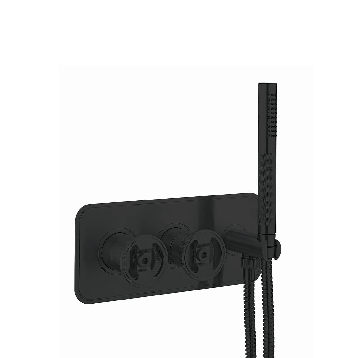 Crosswater Union WRAS Approved 2 Outlet Concealed Thermostatic Bath Shower Valve with Wheels & Shower Handset - Matt Black