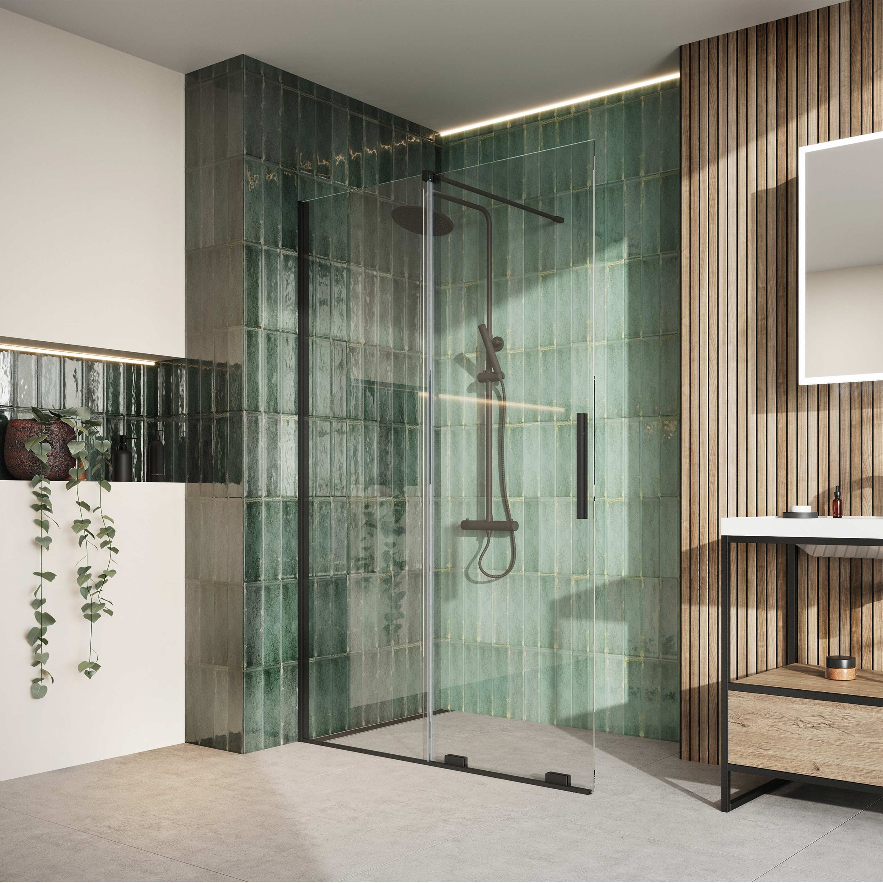 Harbour Momentum 8mm Easy Clean 2m Tall Sliding or Wetroom Shower Door & Optional Side Panel - Matt Black
