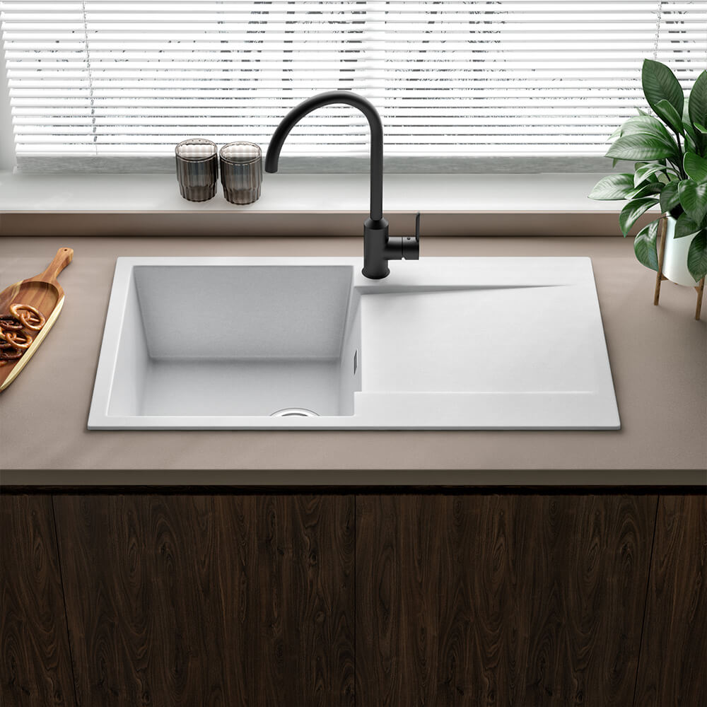 Reginox Amsterdam Compact Single Bowl Granite Composite Kitchen sink & Waste Kit with Reversible Drainer - 860 x 500mm