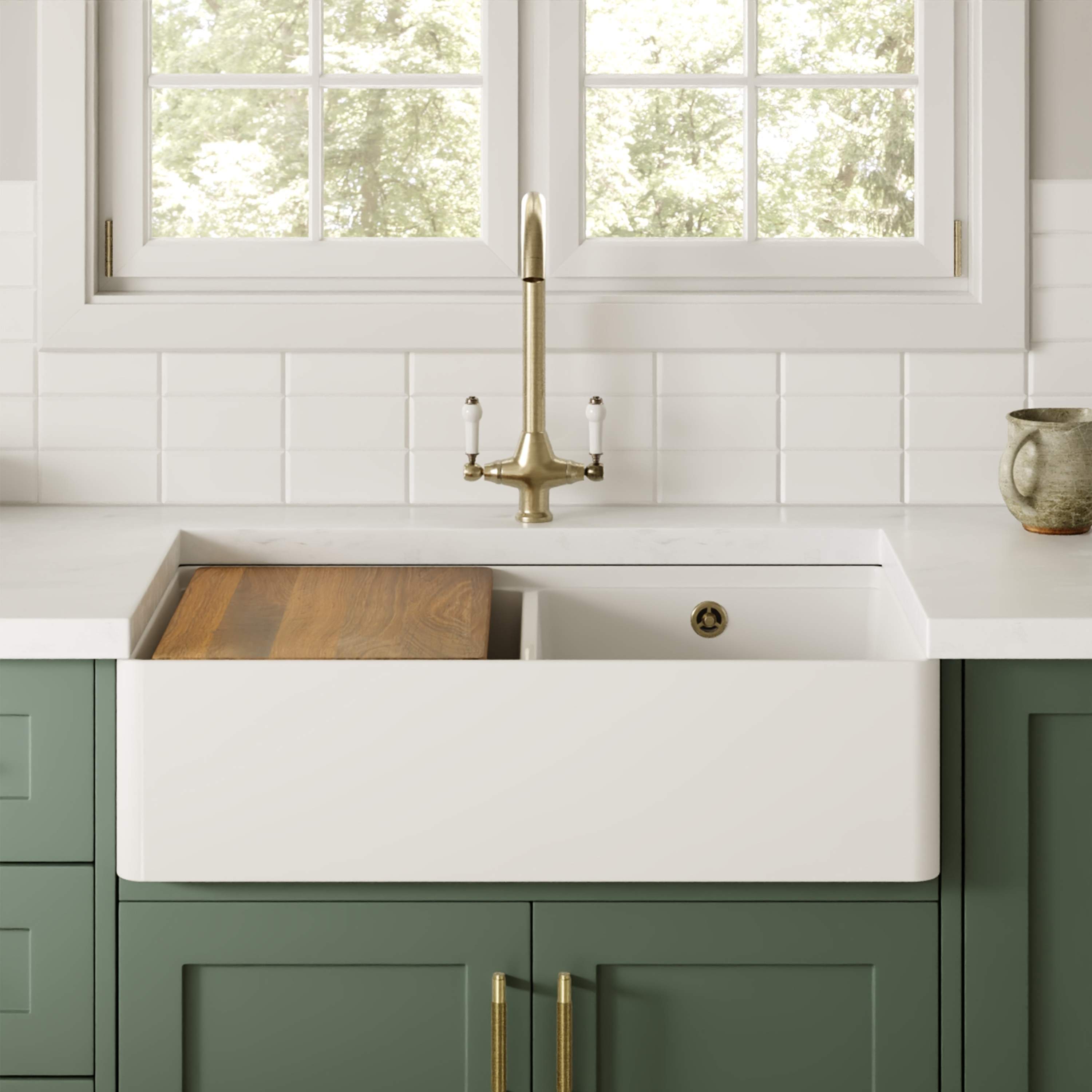 Butler & Rose Ceramic Fireclay Workstation Double Belfast Kitchen Sink & Accessories - 795 x 500mm