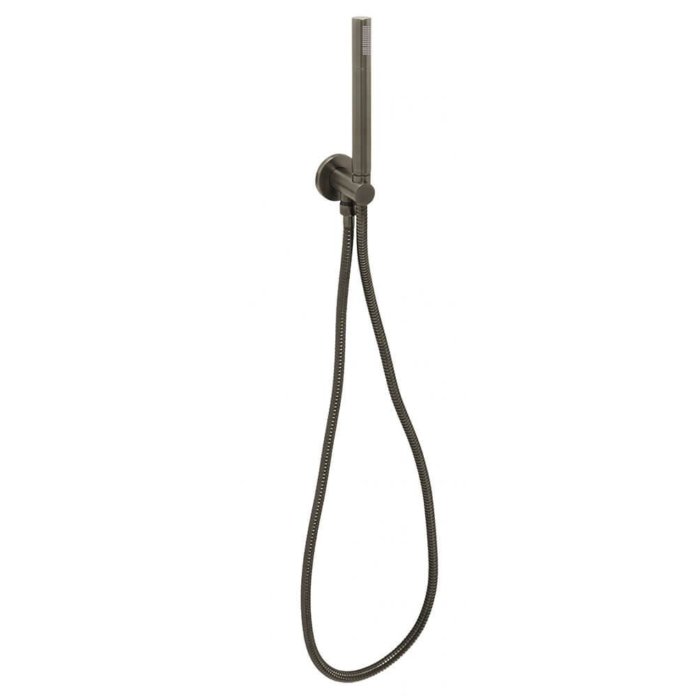 VOS Round Water Outlet & Holder with Metal Hose & Slim Hand Shower- Brushed Black