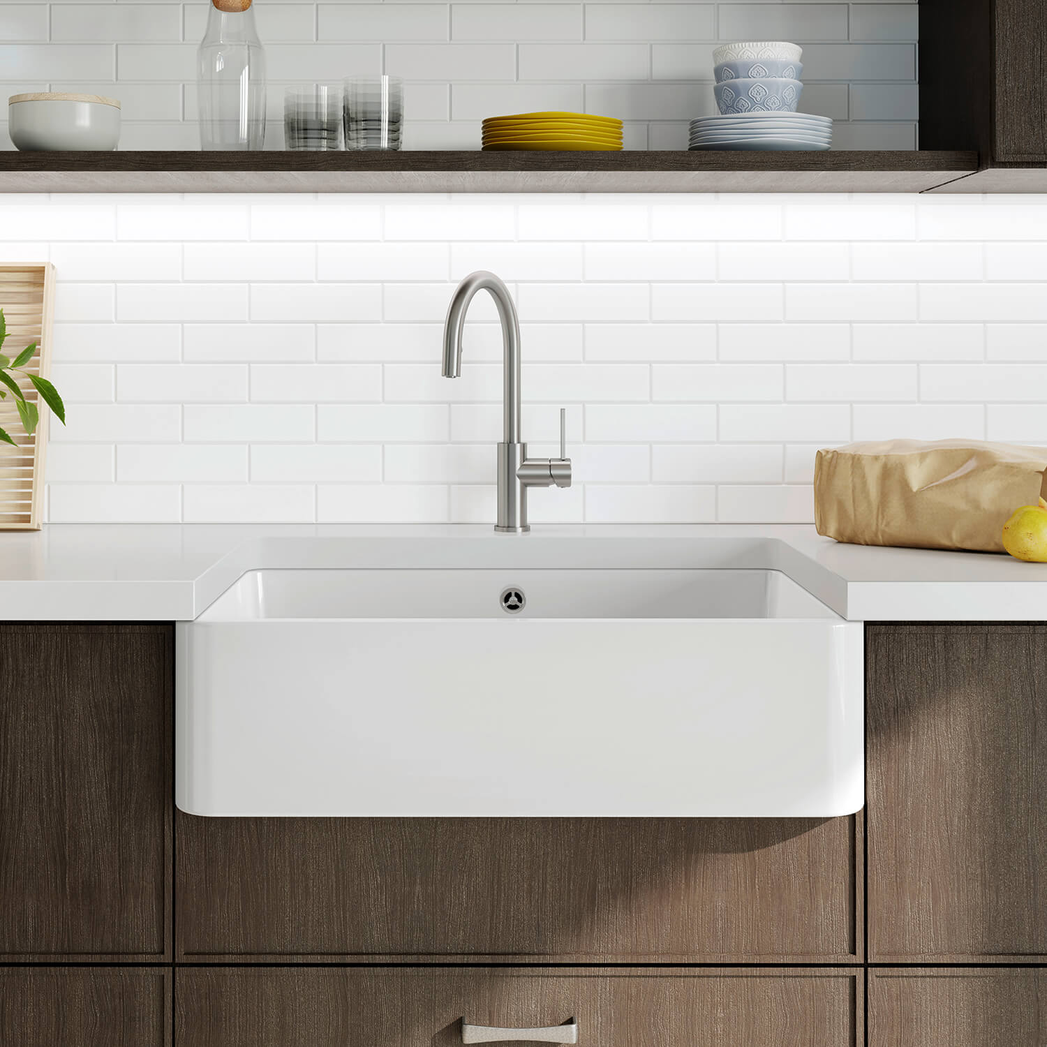 Blanco Villae Belfast Farmhouse Extra Large 1 Bowl Crystal Gloss White Ceramic Kitchen Sink & Waste - 795 x 460mm
