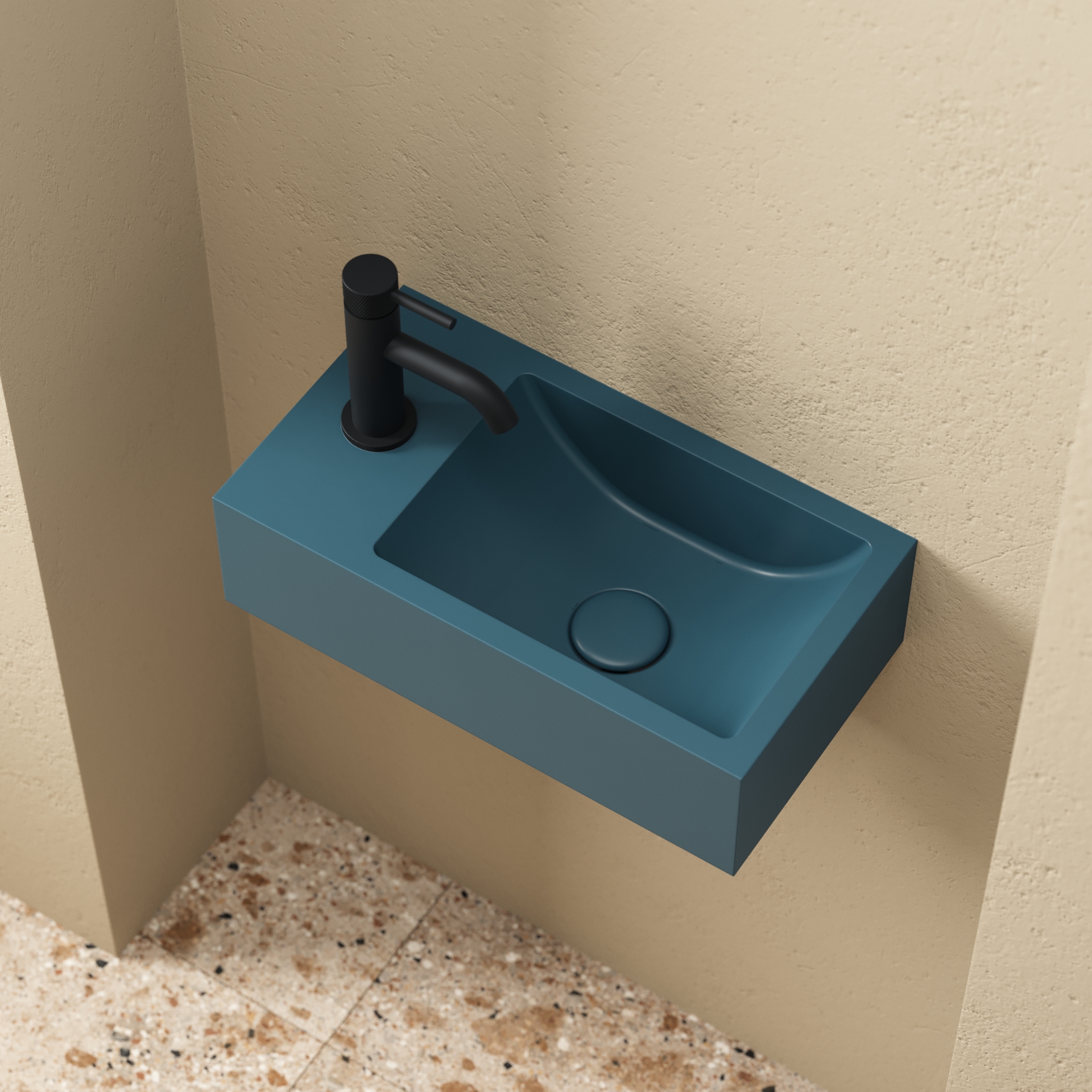 Harbour Concrete 400mm Wall Hung Cloakroom Basin - Atlantic Teal