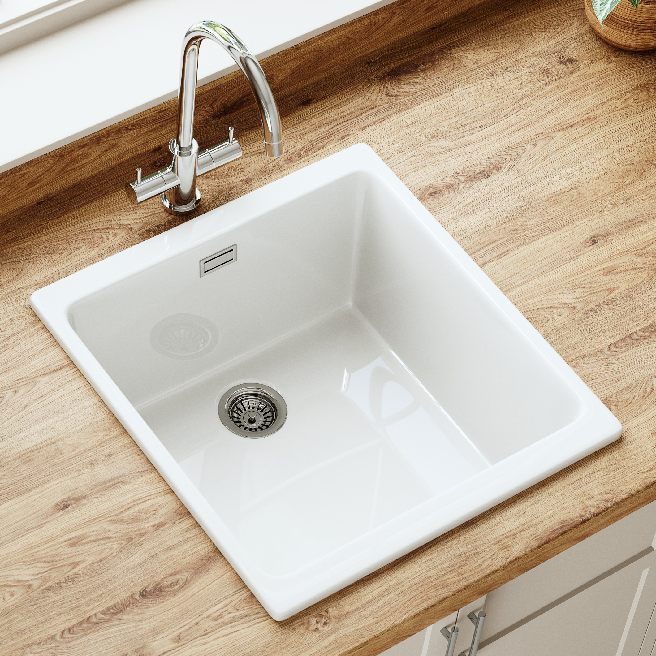 Butler & Rose Bryn 1 Bowl White Fine Fireclay Ceramic Inset/Undermount Kitchen Sink - 430mm x 460mm