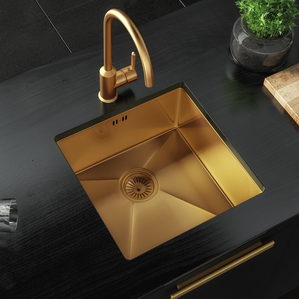Vellamo Designer Single Bowl Inset/Undermount Stainless Steel Kitchen Sink & Waste - 440 x 440mm