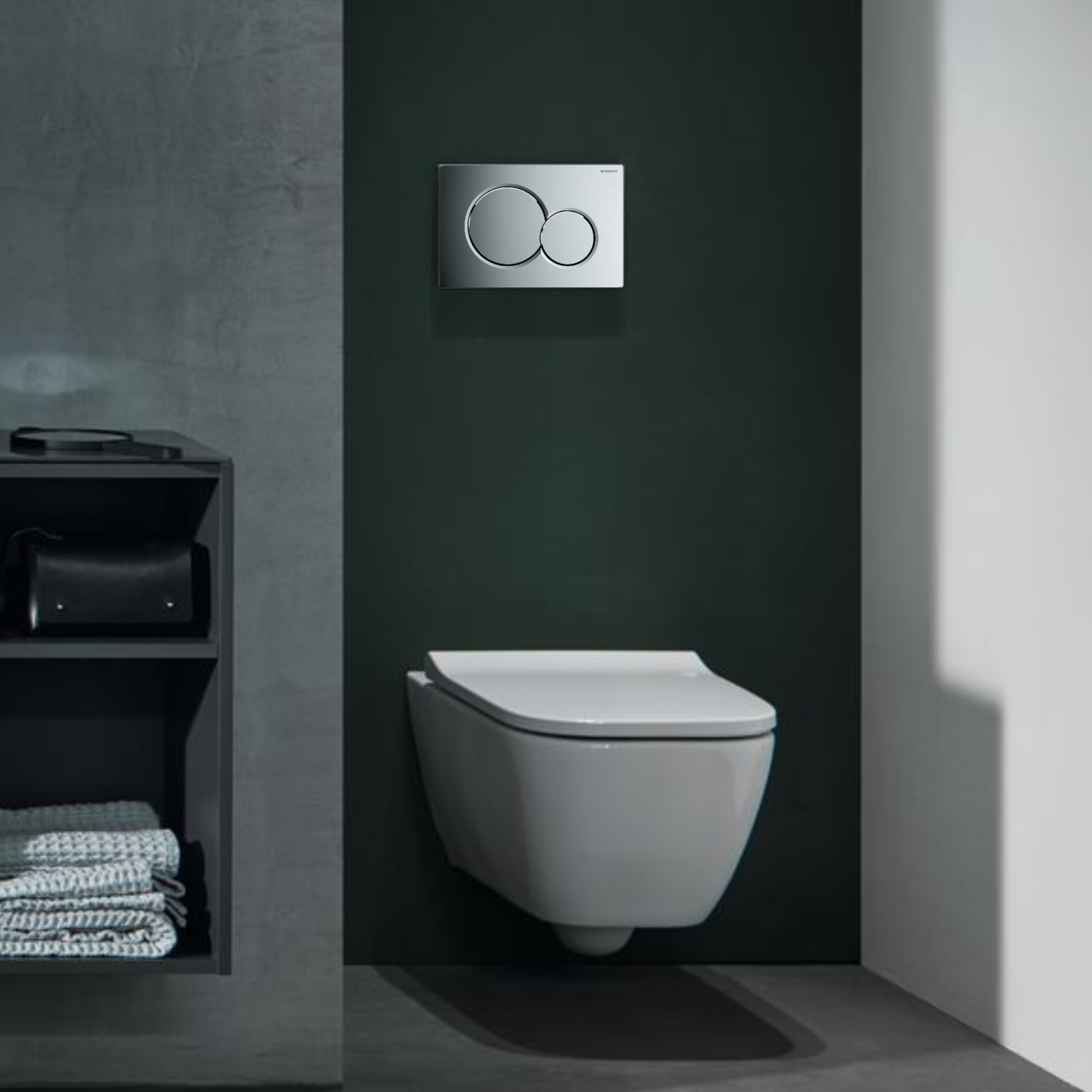 Geberit Rimless Wall Hung Toilet, Duofix Frame, Cistern, Flush Plate & Soft Close Seat