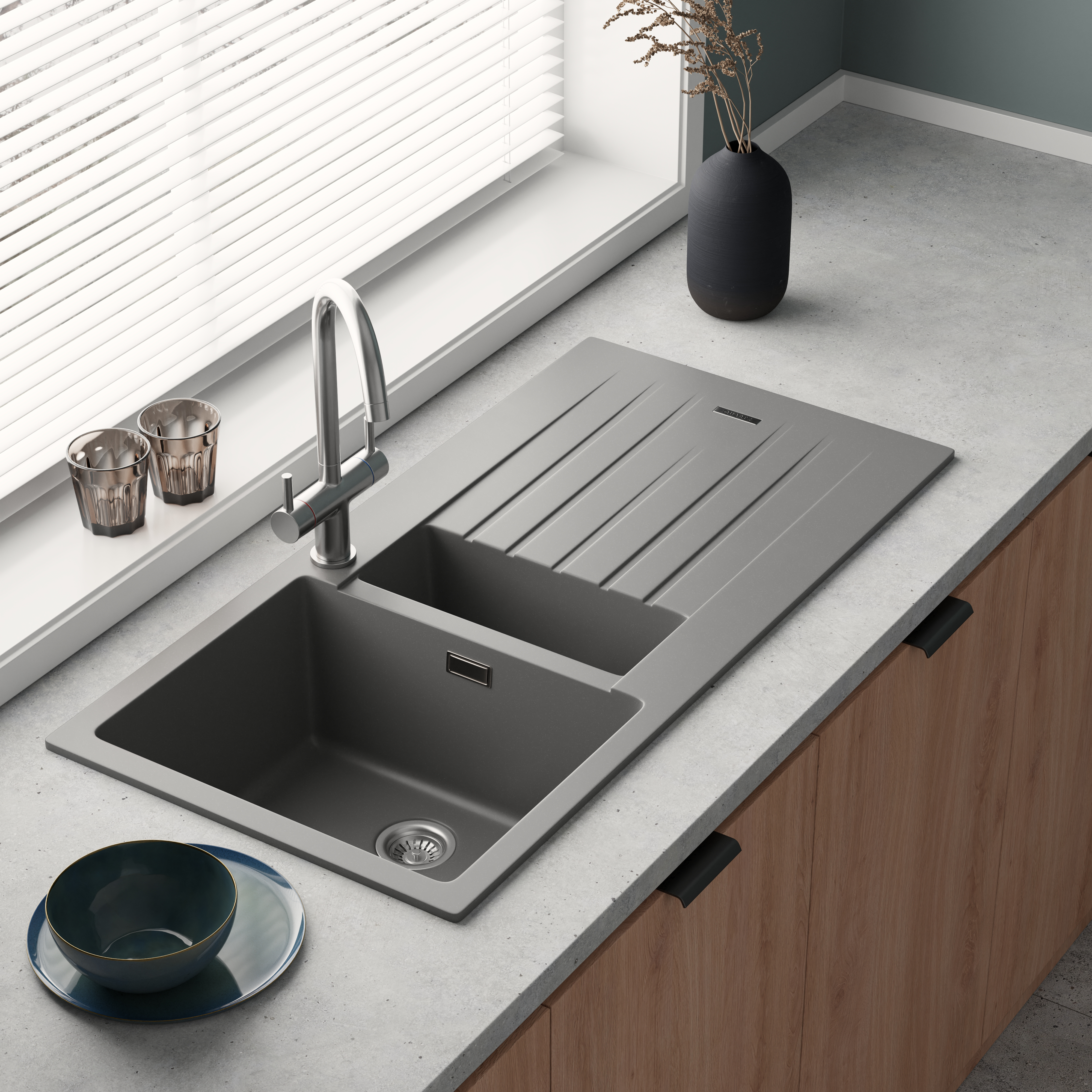 Vellamo Horizon 1.5 Bowl Granite Composite Kitchen Sink & Waste - 1000 x 500mm
