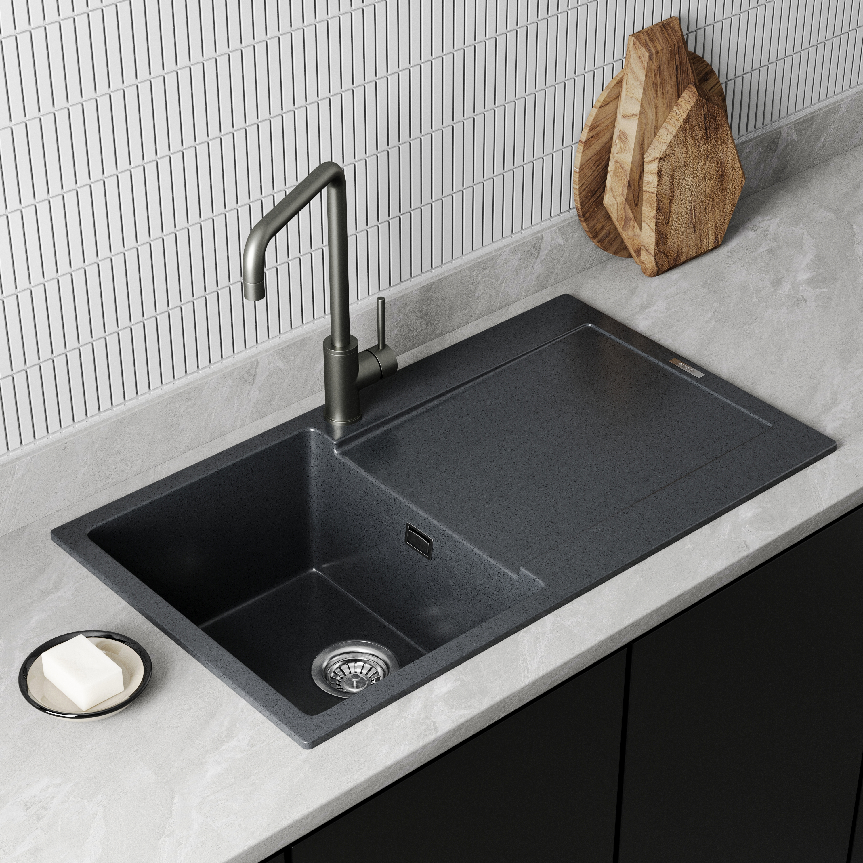 Vellamo Rocca Compact 1 Bowl Granite Composite Inset Kitchen Sink & Waste - 860 x 500mm