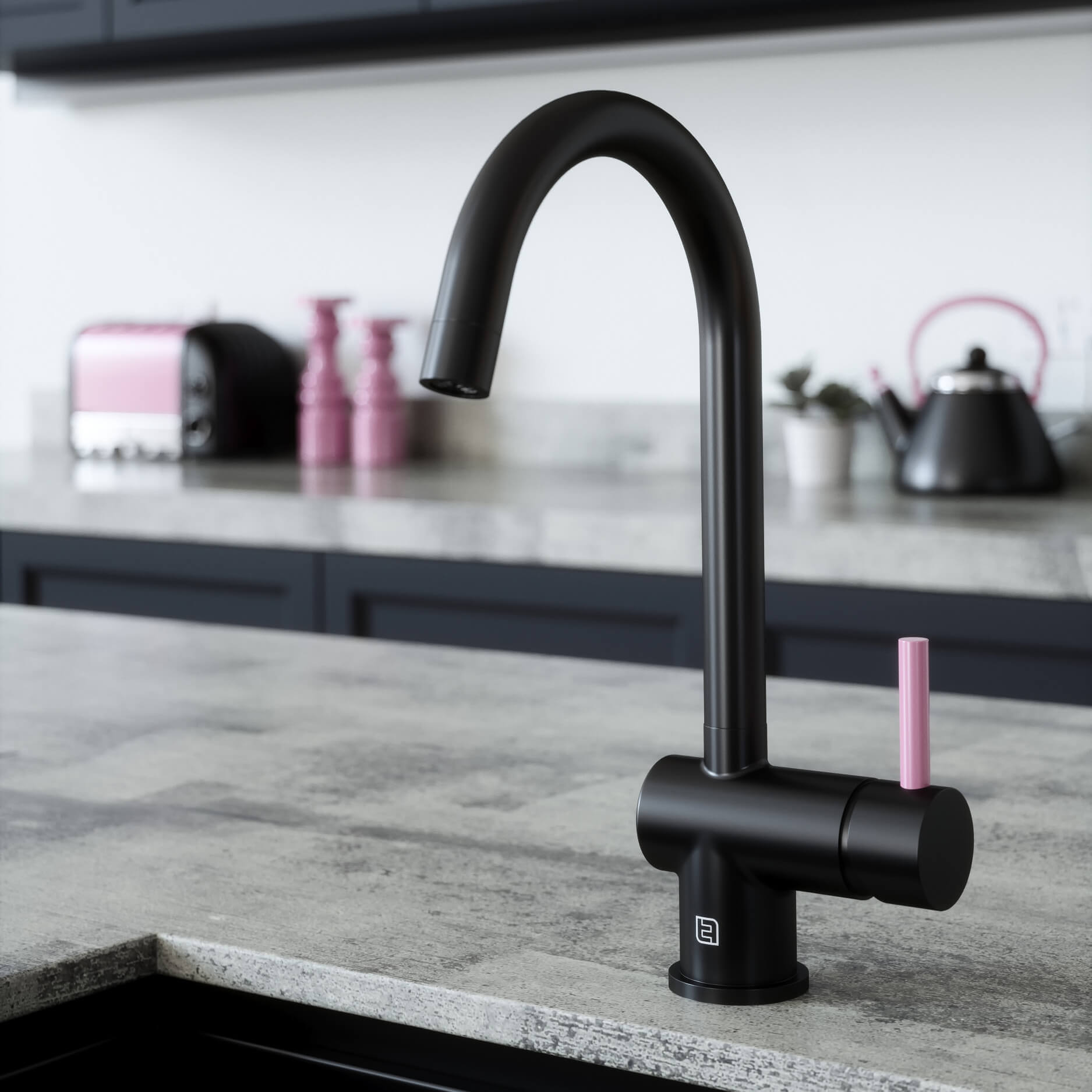 The Tap Factory Vibrance 1 Matt Black Single Lever Mono Kitchen Mixer with Coloured Handles