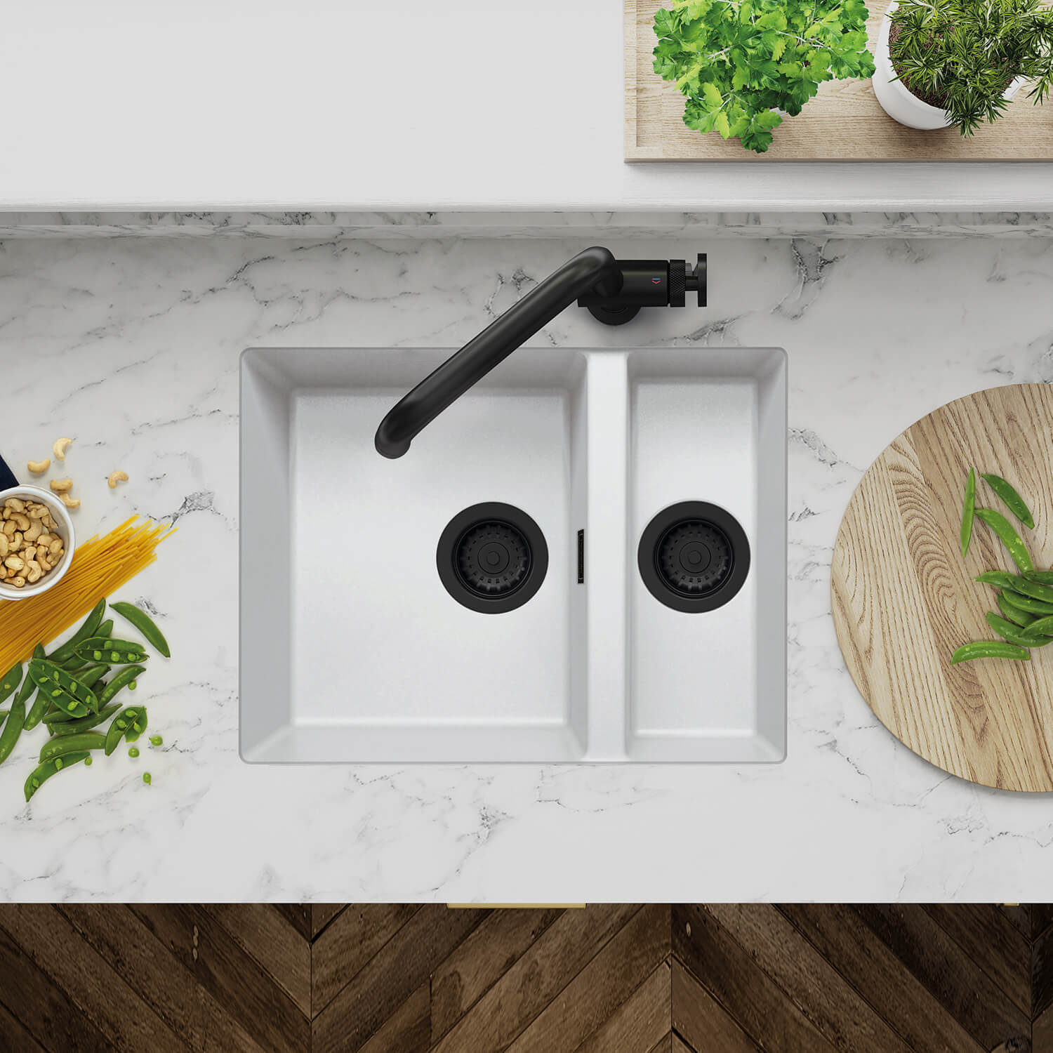Clearwater Siena 1.5 Bowl Granite Composite Undermount Kitchen Sink & Waste - 555 x 460mm