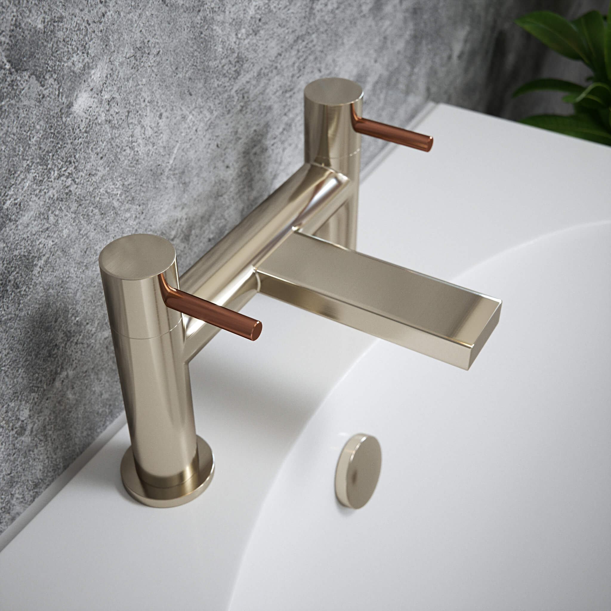 The Tap Factory Vibrance Brushed Nickel Deck Mounted Bath Filler - 6 Handle Colours Available