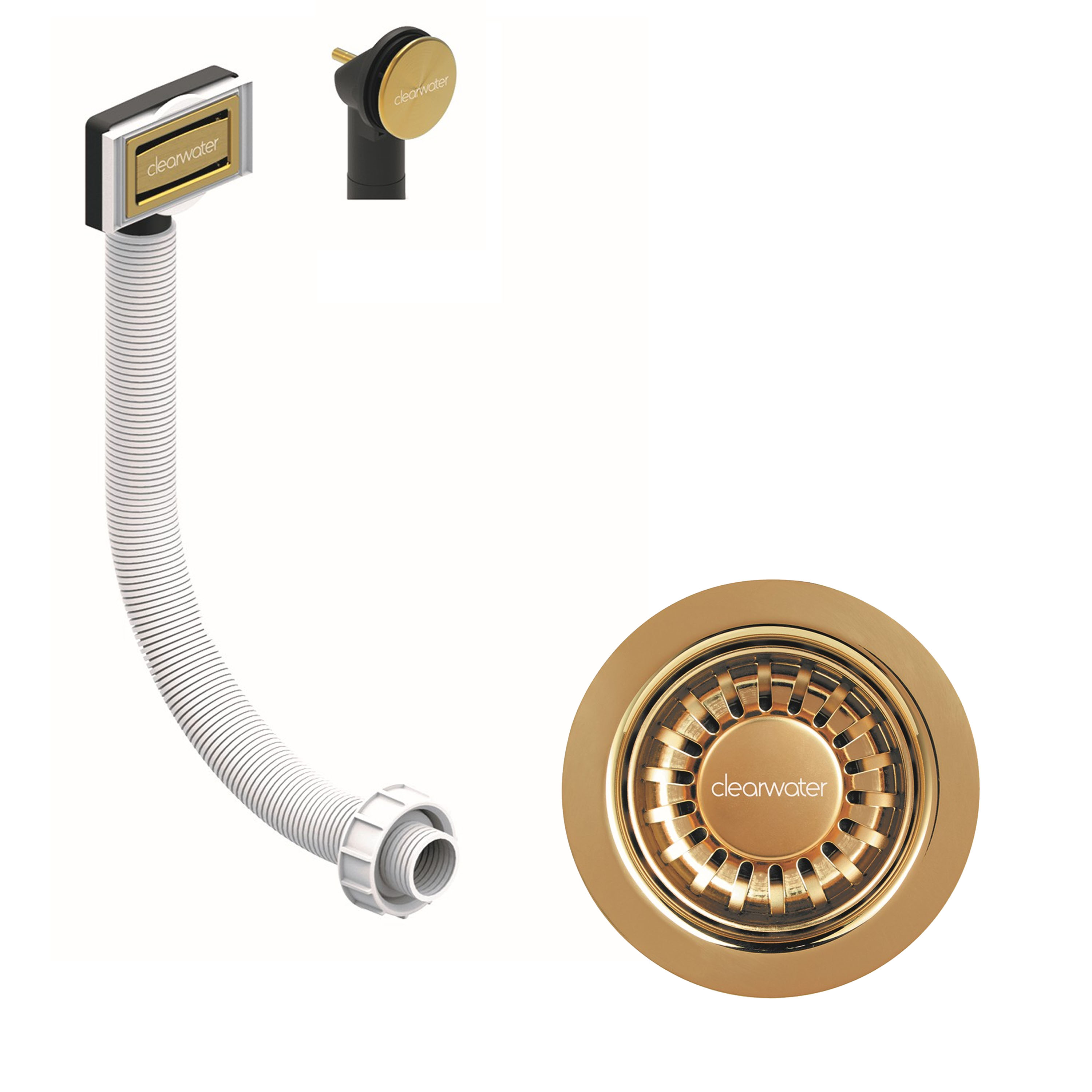 Clearwater Gold 90mm Kitchen Basket Strainer Waste and Overflow