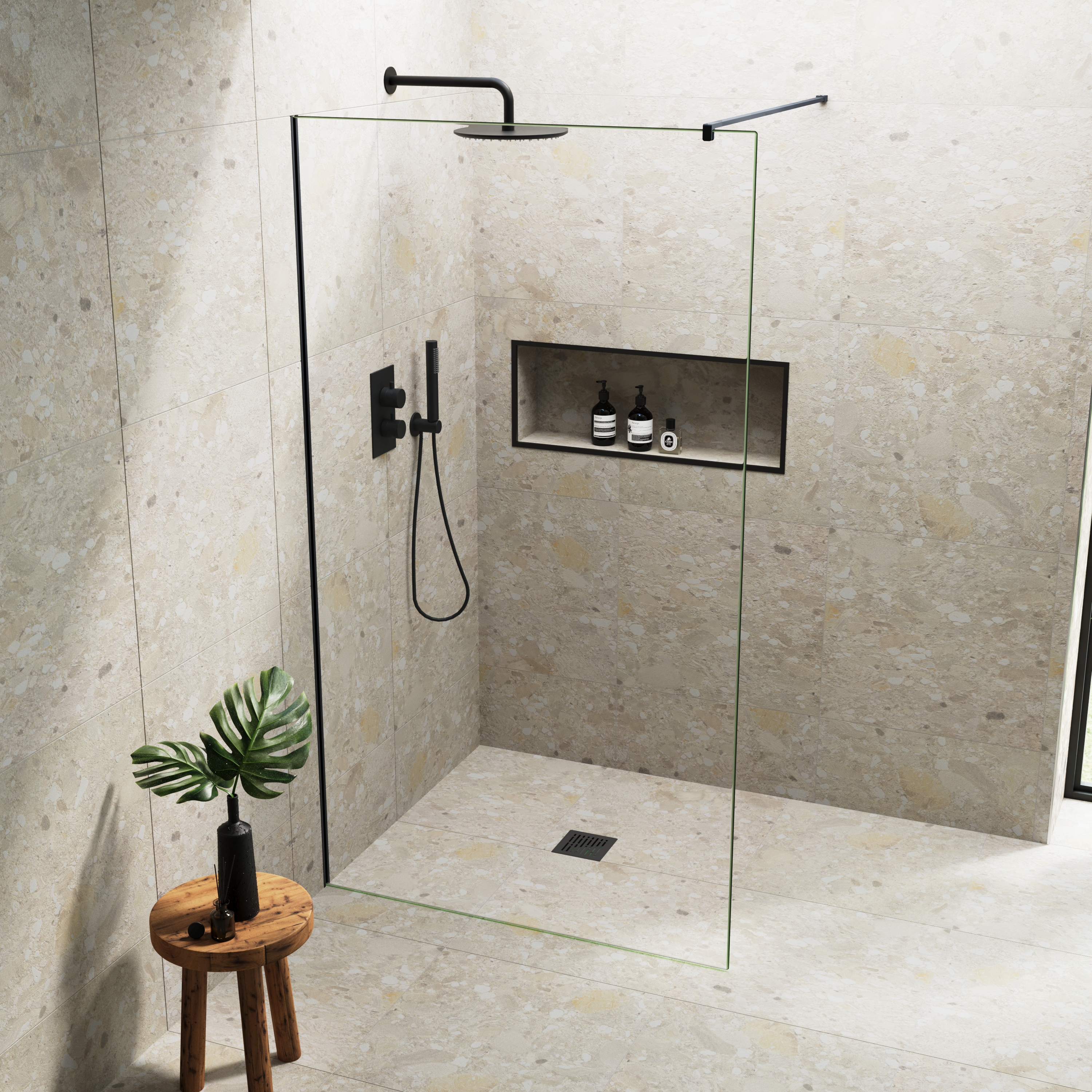 Harbour i10 10mm Easy Clean 2m Tall Frameless Wetroom Panel - Matt Black