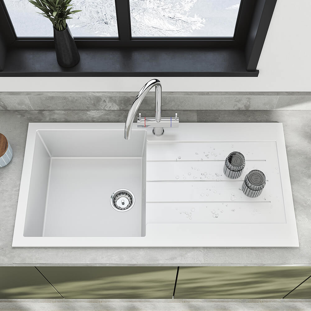 Vellamo Designer 1 Bowl Comite Composite Kitchen Sink & Waste with Reversible Drainer - 1000 x 500mm
