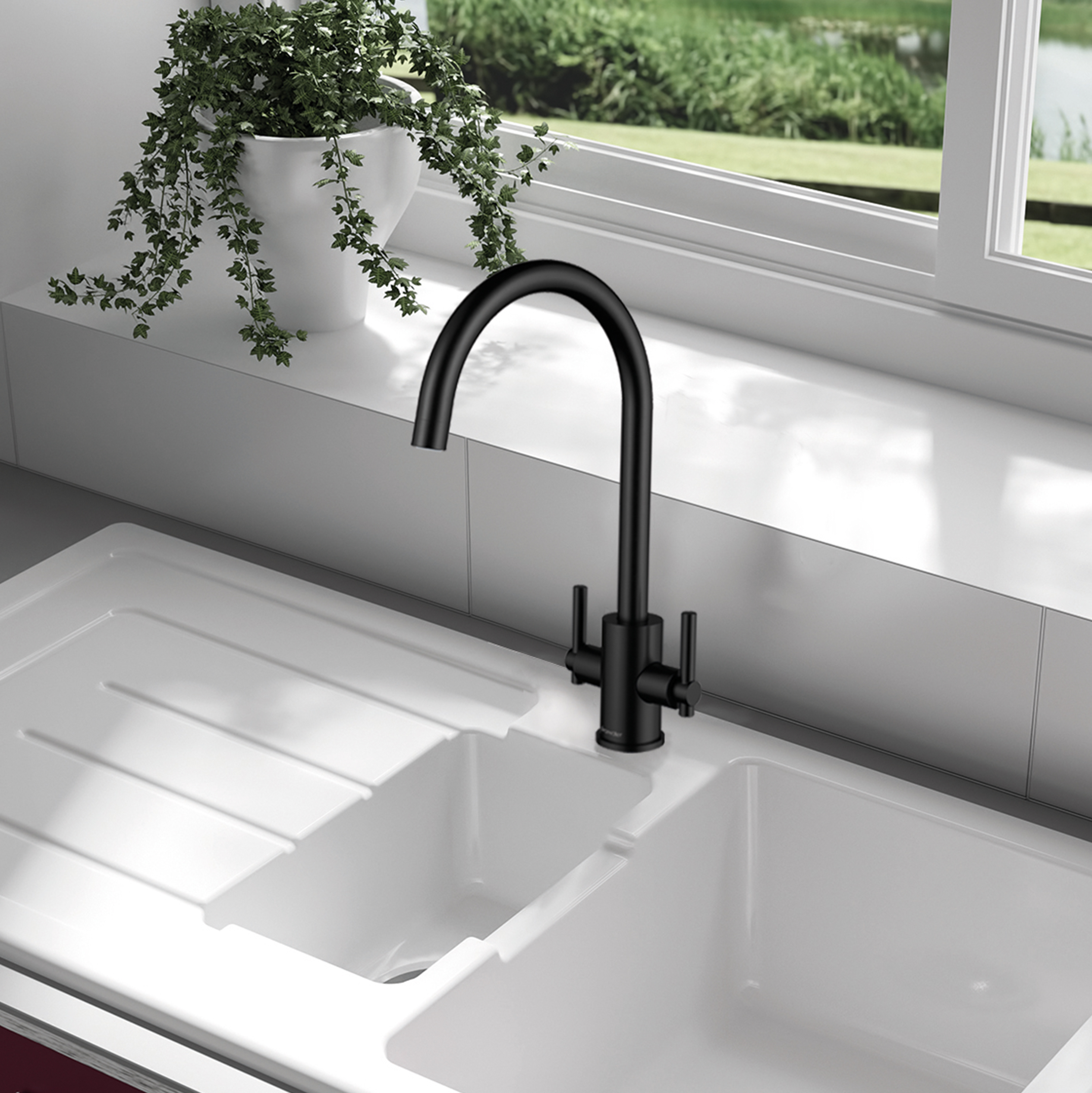 Clearwater Rococo WRAS Approved Twin Lever Mono Kitchen Mixer with Swivel Spout
