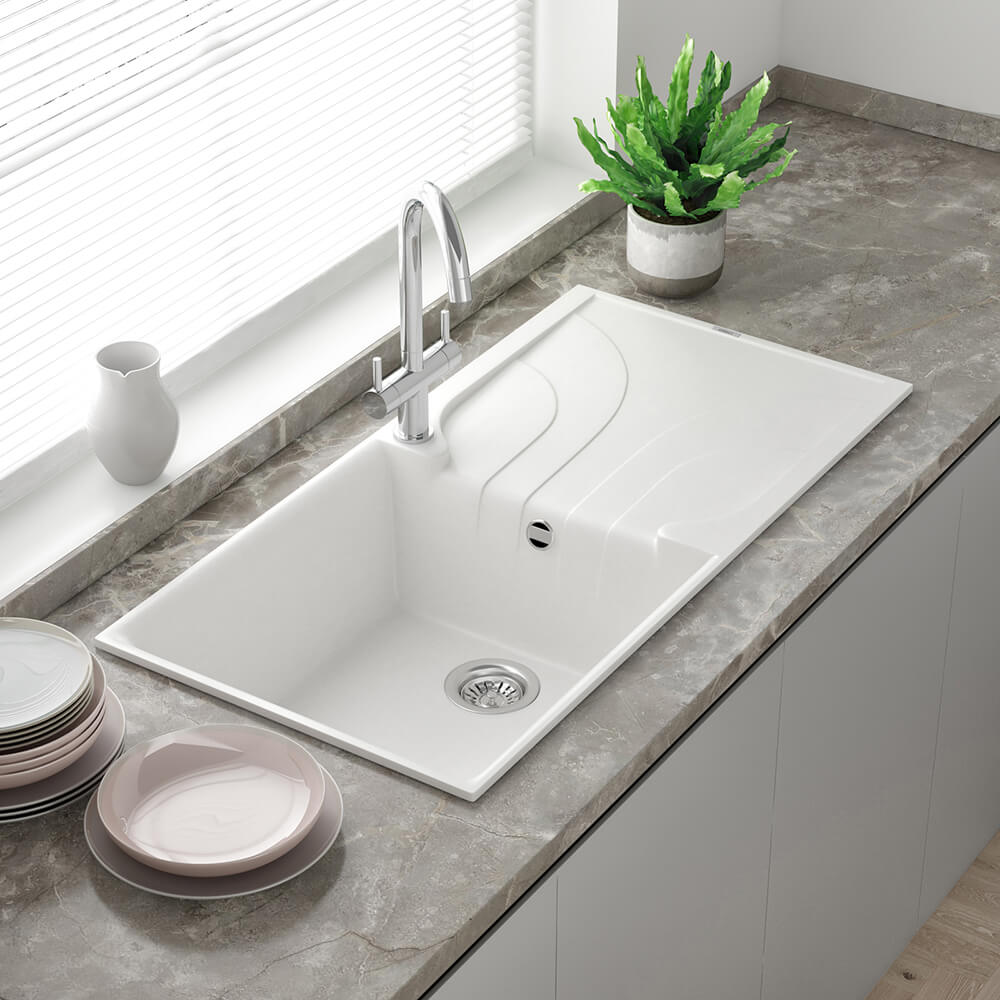Reginox Ego Granite Composite Large Single Bowl Kitchen Sink with Reversible Drainer & Waste Kit - 1000 x 500mm