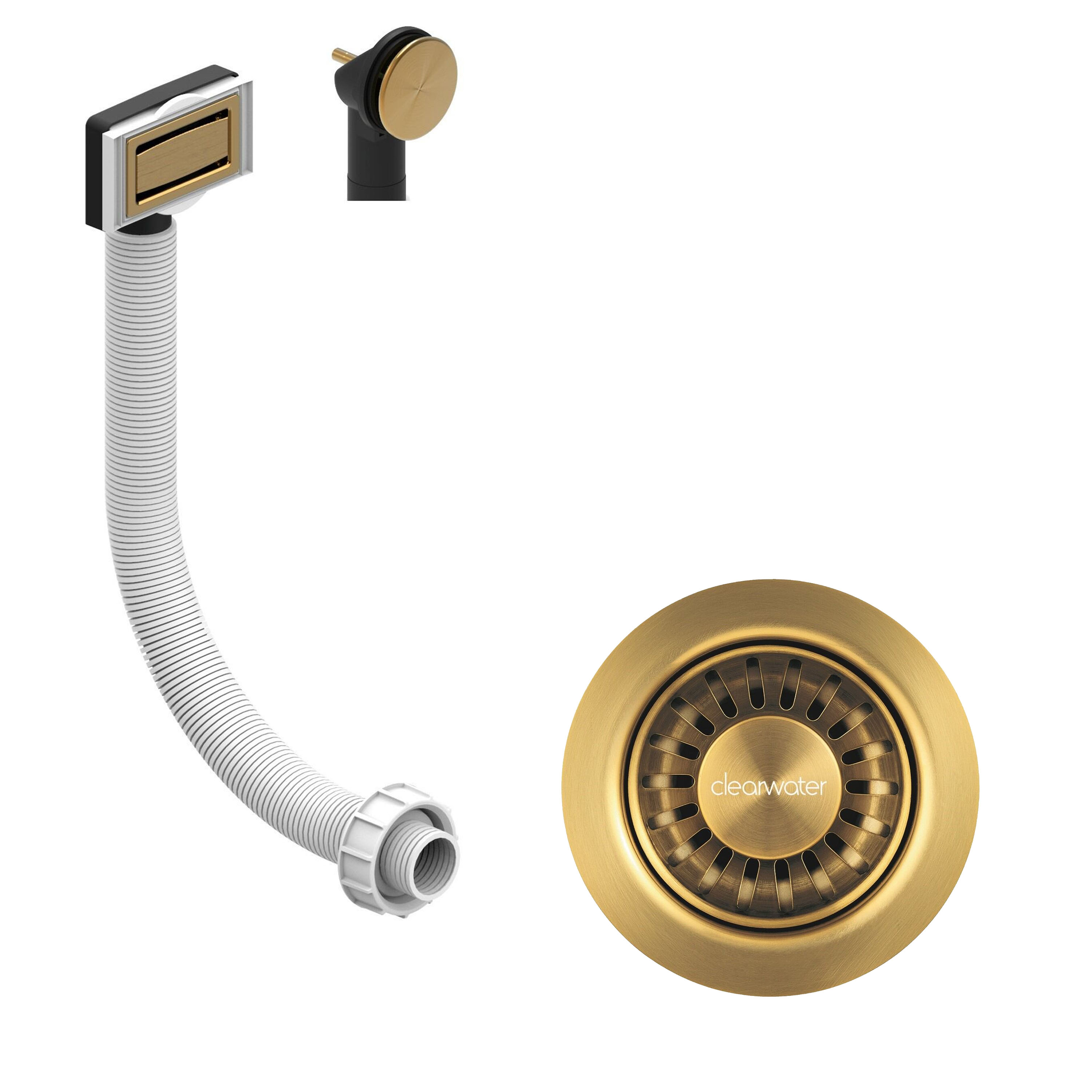Clearwater Artisan Brass 90mm Kitchen Basket Strainer Waste and Overflow