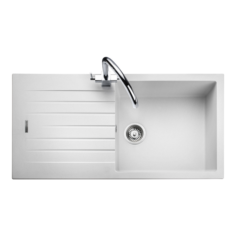 Rangemaster Andesite Large 1 Bowl Granite Crystal White Sink & Waste Kit with Reversible Drainer - 1000 x 500mm