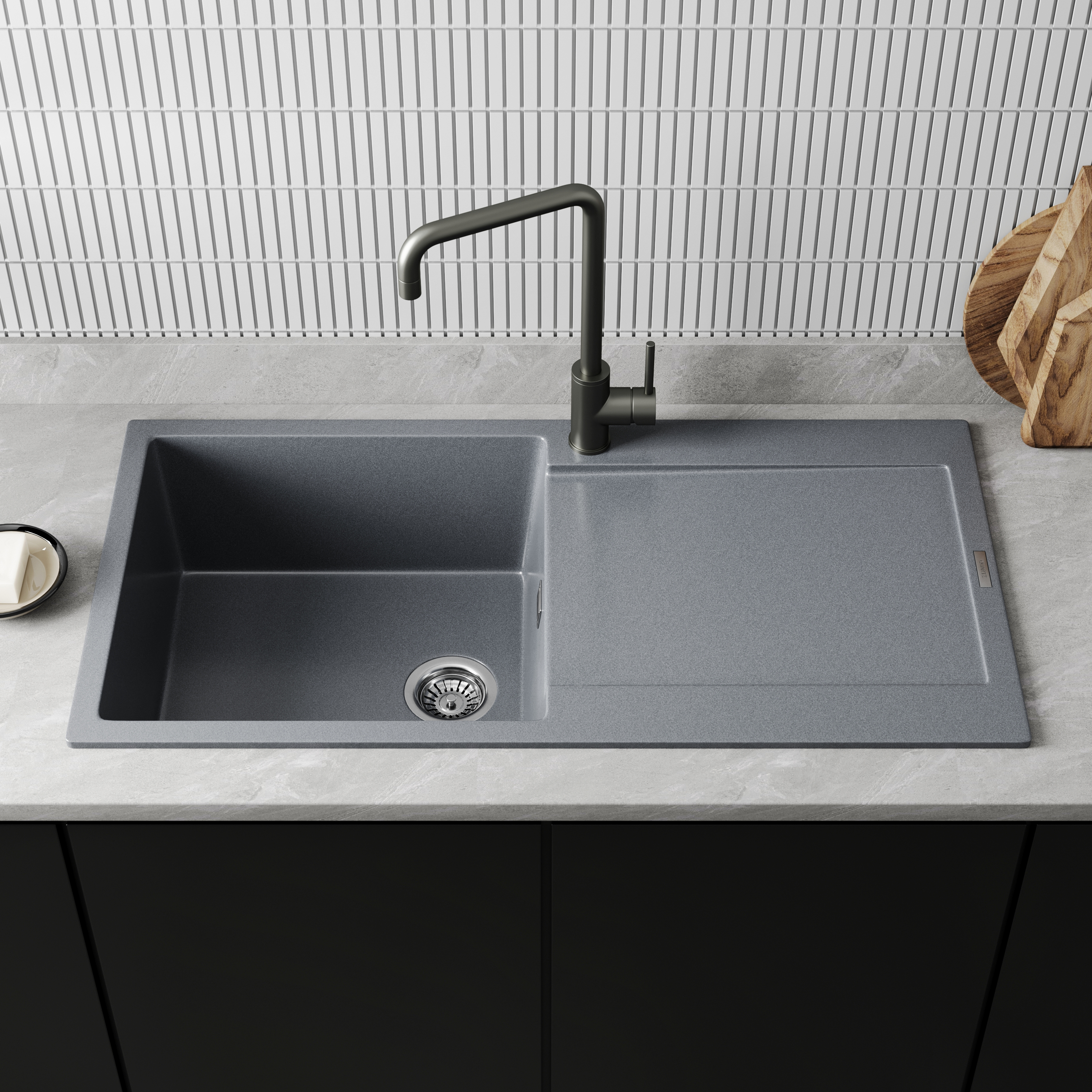 Vellamo Rocca Large 1 Bowl Granite Composite Inset Kitchen Sink & Waste - 1000 x 500mm