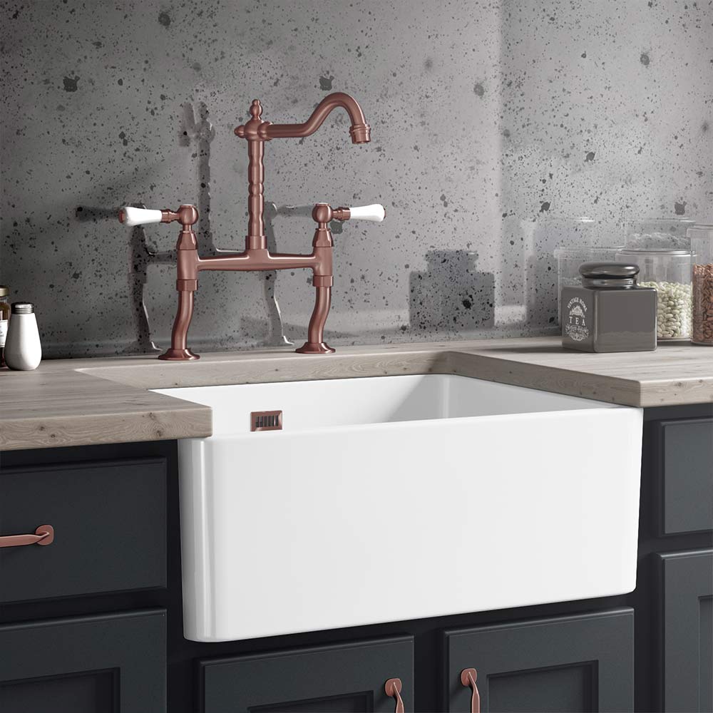 RAK Gourmet 2 Ceramic Fireclay Large Belfast Kitchen Sink with Waste - 595 x 475mm