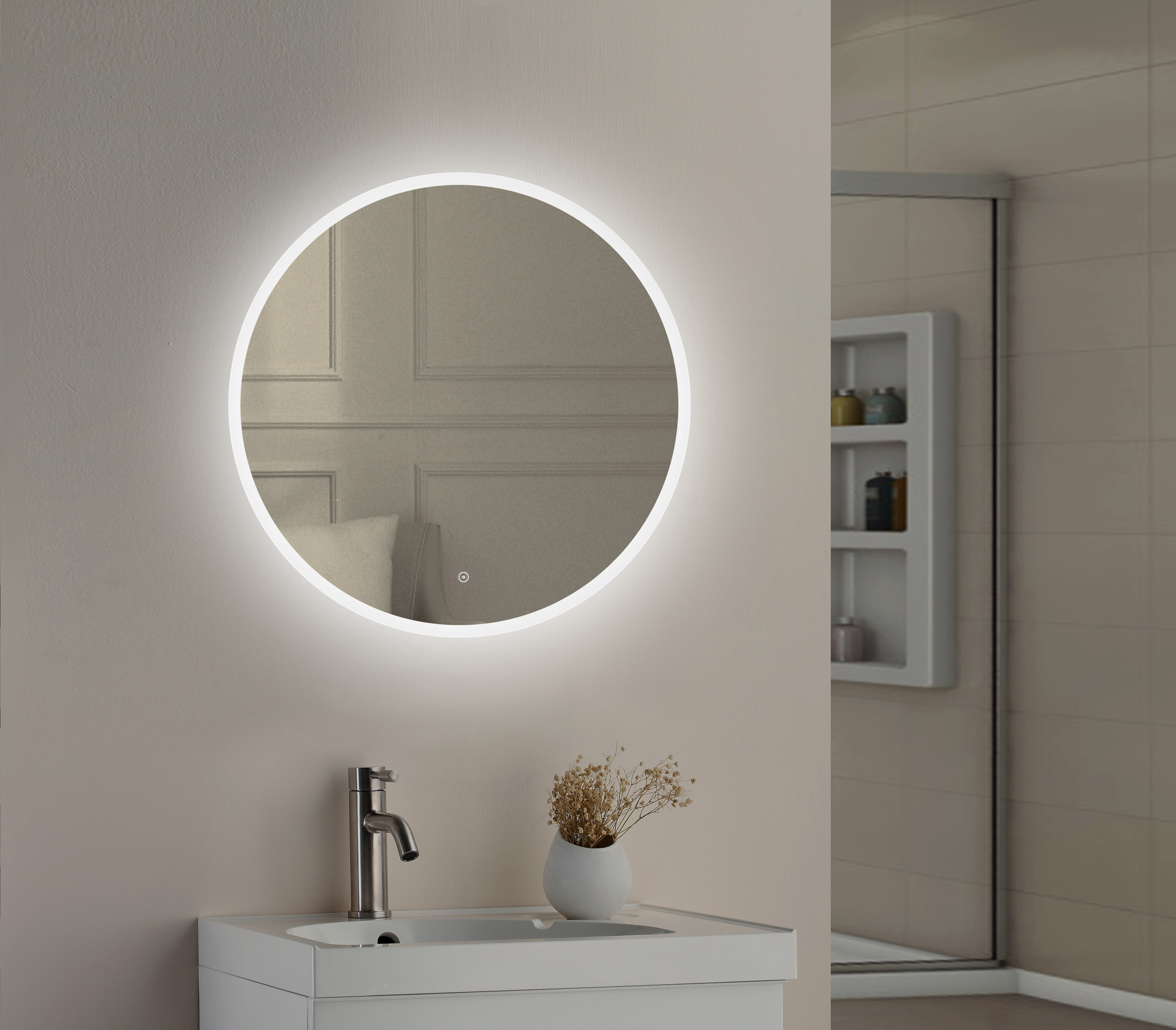 Nicole LED Illuminated Round Slimline Bathroom Mirror with Demister Pad & Colour Change LEDs - 600mm & 800mm