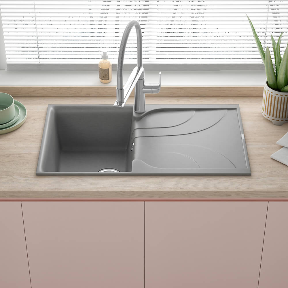 Reginox Ego Compact Single Bowl Kitchen Sink with Reversible Drainer & Waste Kit - 860 x 500mm