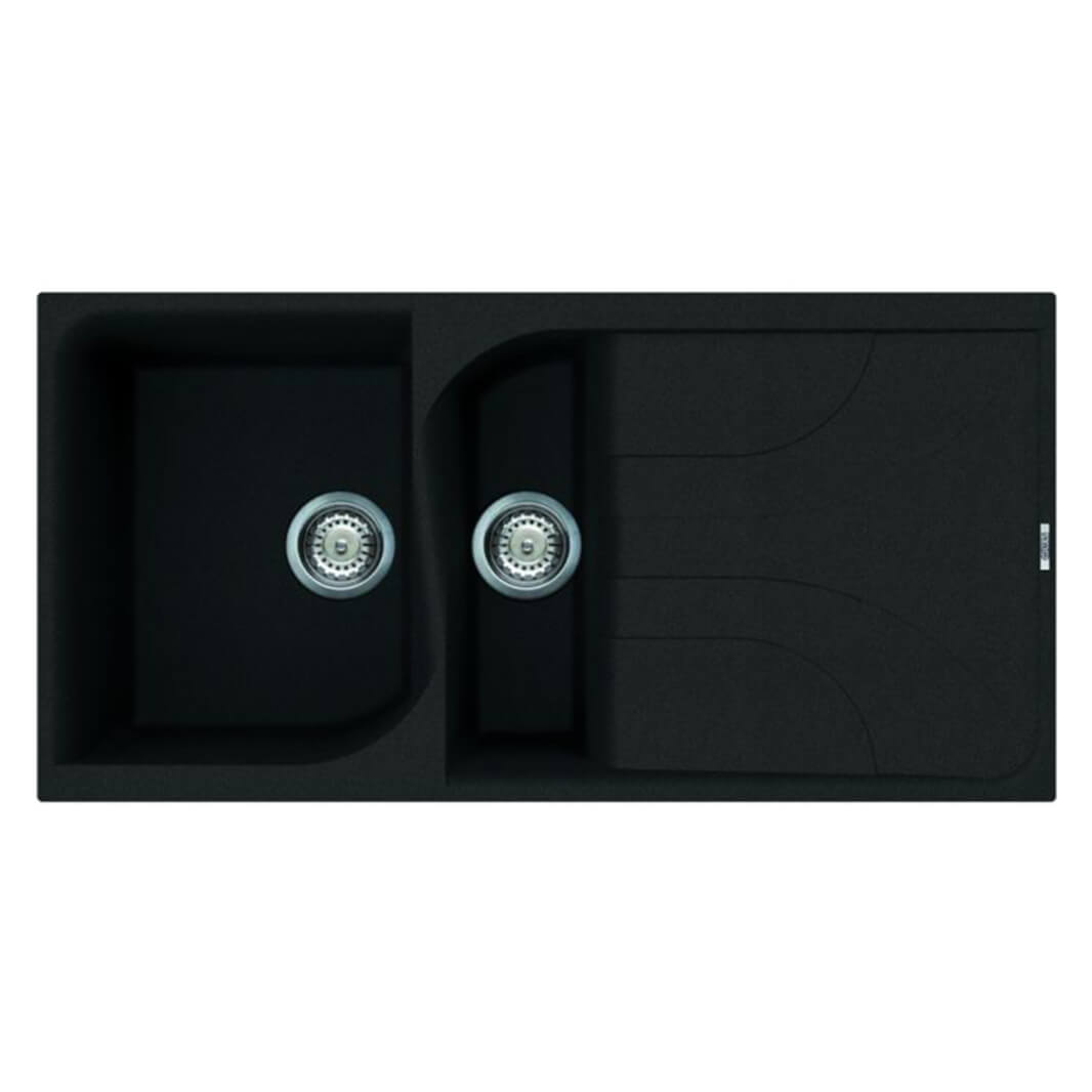 Reginox Ego Black Spek Granite 1.5 Bowl Kitchen Sink & Vellamo Caspian Dual Lever Mono Kitchen Mixer