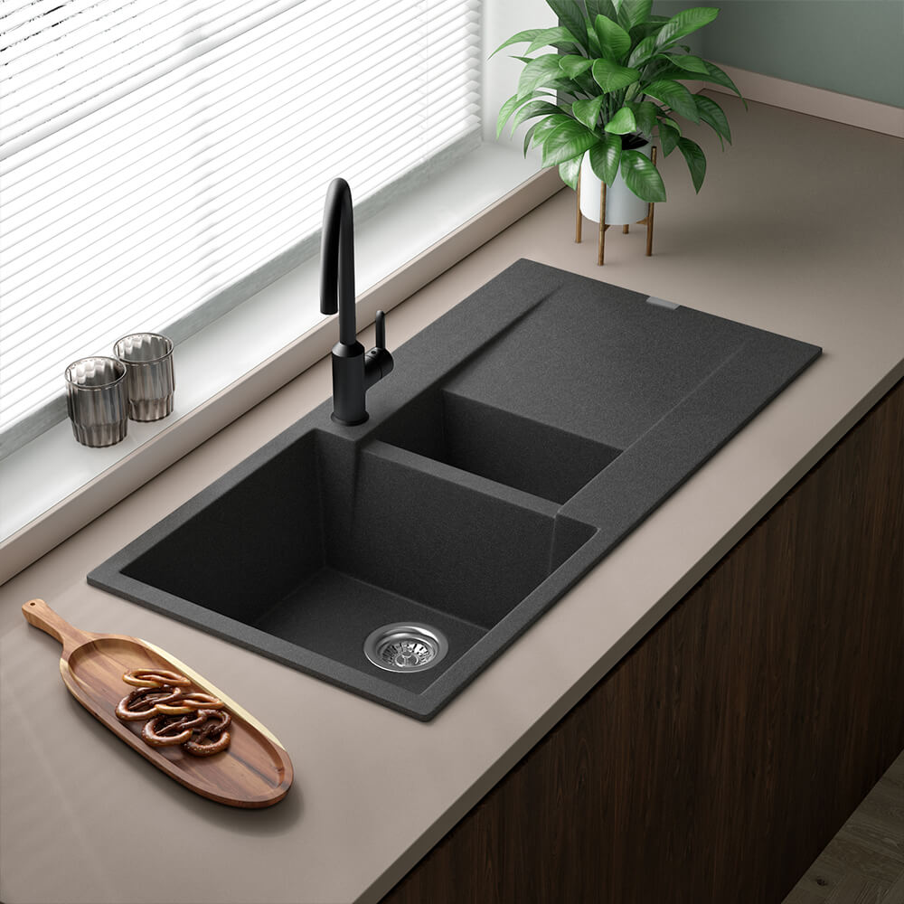 Reginox Amsterdam 1.5 Bowl Granite Composite Kitchen Sink & Waste Kit with Reversible Drainer - 1000 x 500mm