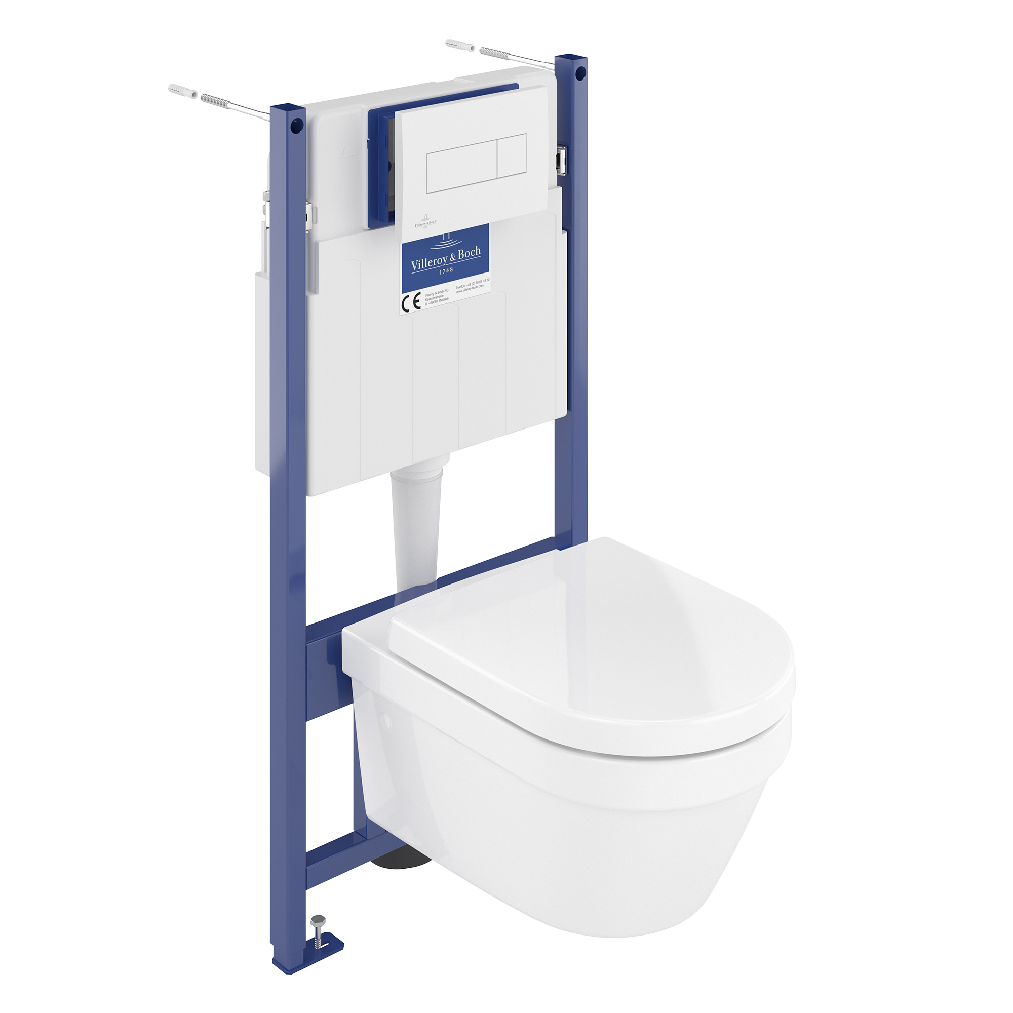Villeroy & Boch ViConnect Pro S Frame with Architectura Round Rimless Wall Mounted Toilet, Flush Plate & Soft Close Toilet Seat