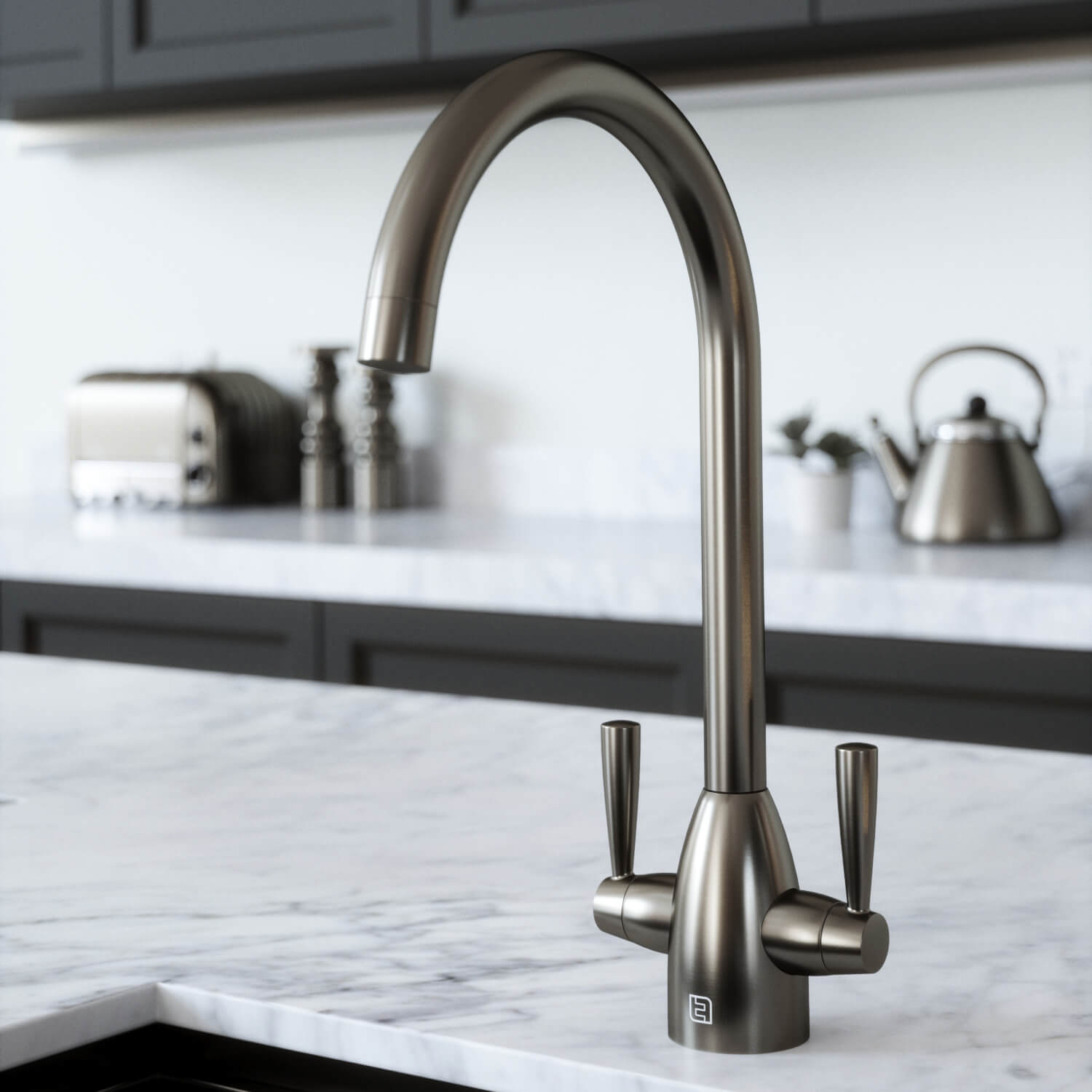 The Tap Factory Vibrance 2 Gunmetal Twin Lever Mono Kitchen Mixer with Coloured Handles