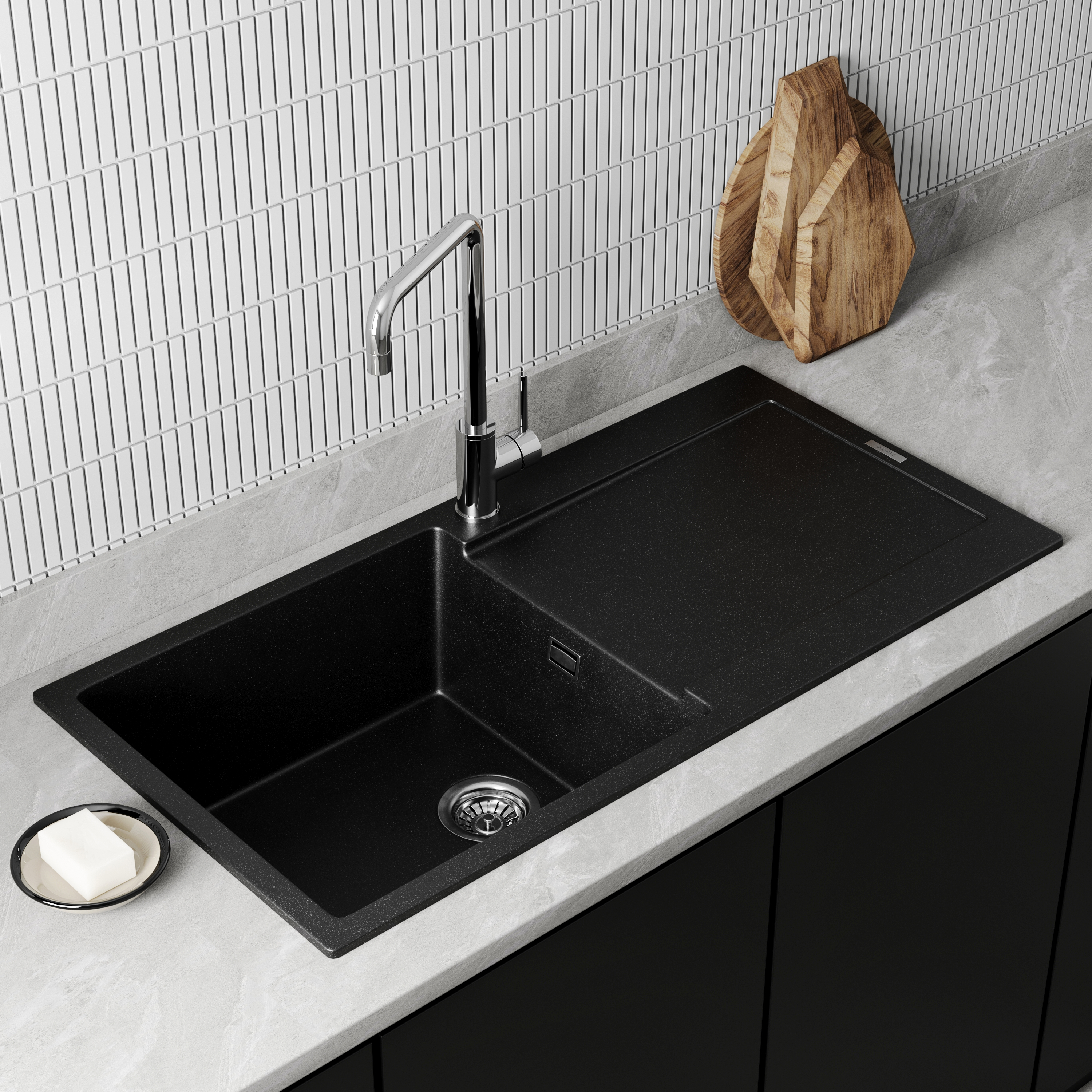 Vellamo Rocca Large 1 Bowl Granite Composite Inset Kitchen Sink & Waste - 1000 x 500mm