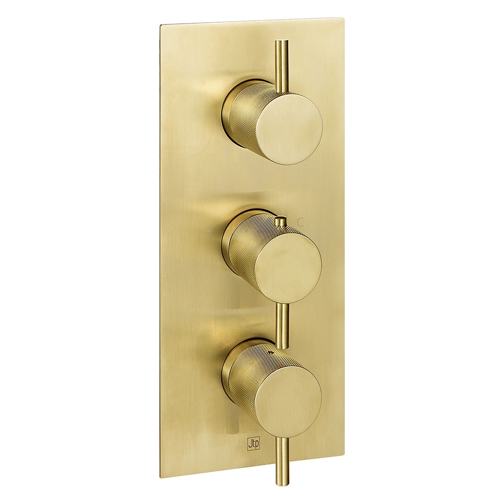 VOS 2 Outlet Concealed Thermostatic Shower Valve with Designer Handles - Brushed Brass