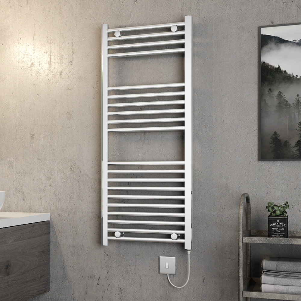 Brenton Apollo Electric Straight Chrome Heated Towel Rail - 1200 x 500mm